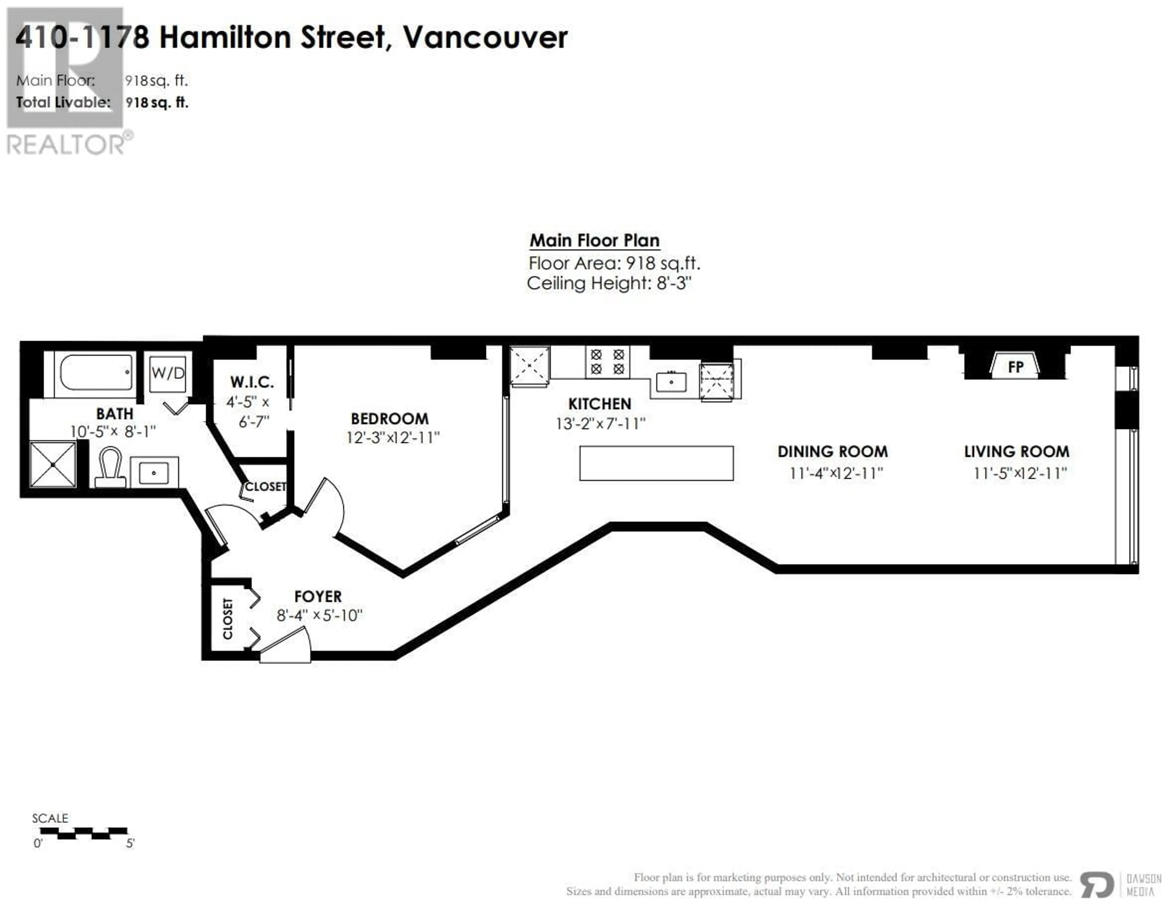 Floor plan for 410 - 1178 HAMILTON STREET, Vancouver British Columbia V6B2S2
