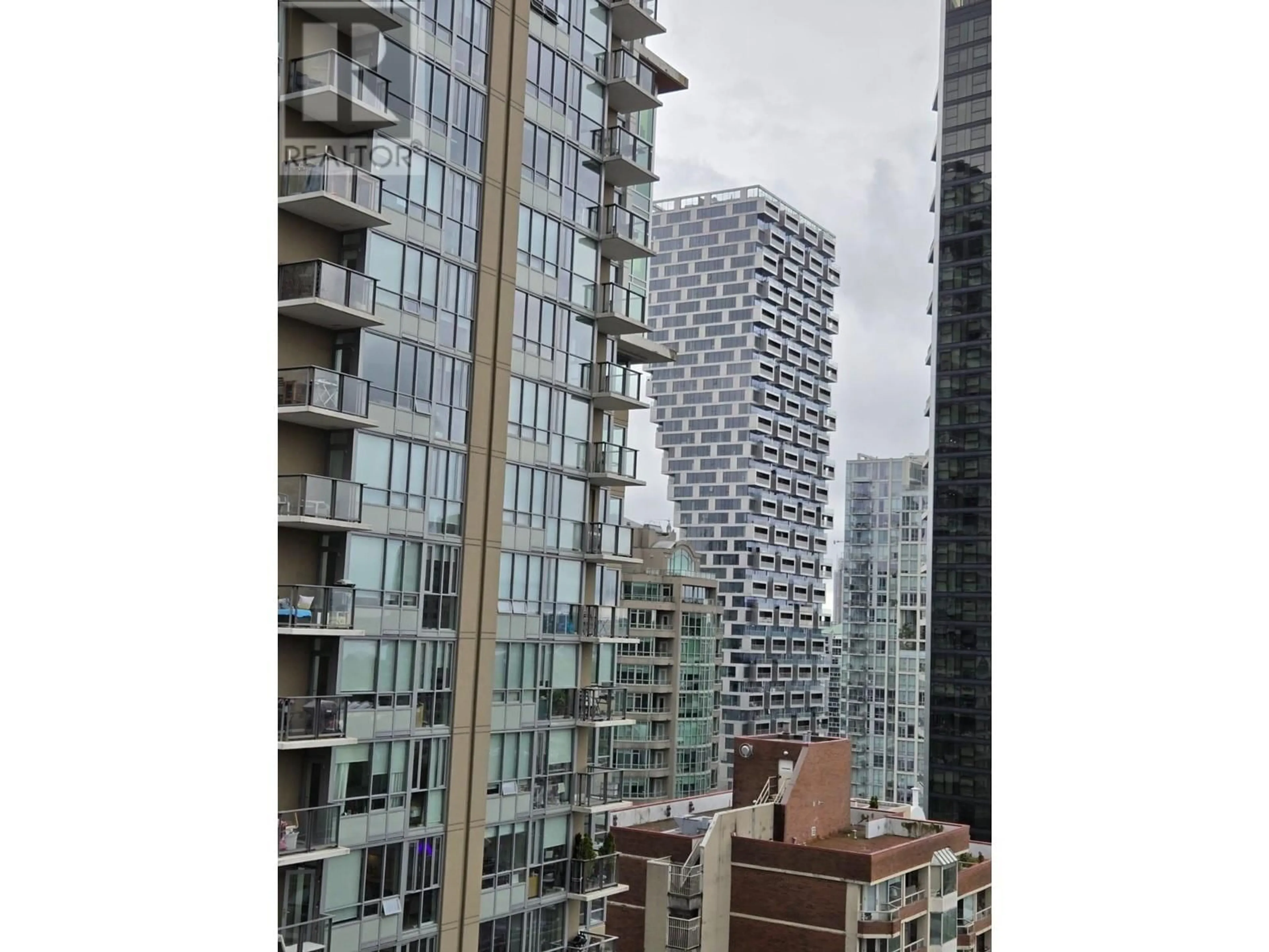 Balcony in the apartment, city buildings view from balcony for 1611 - 1289 HORNBY STREET, Vancouver British Columbia V6Z0G7