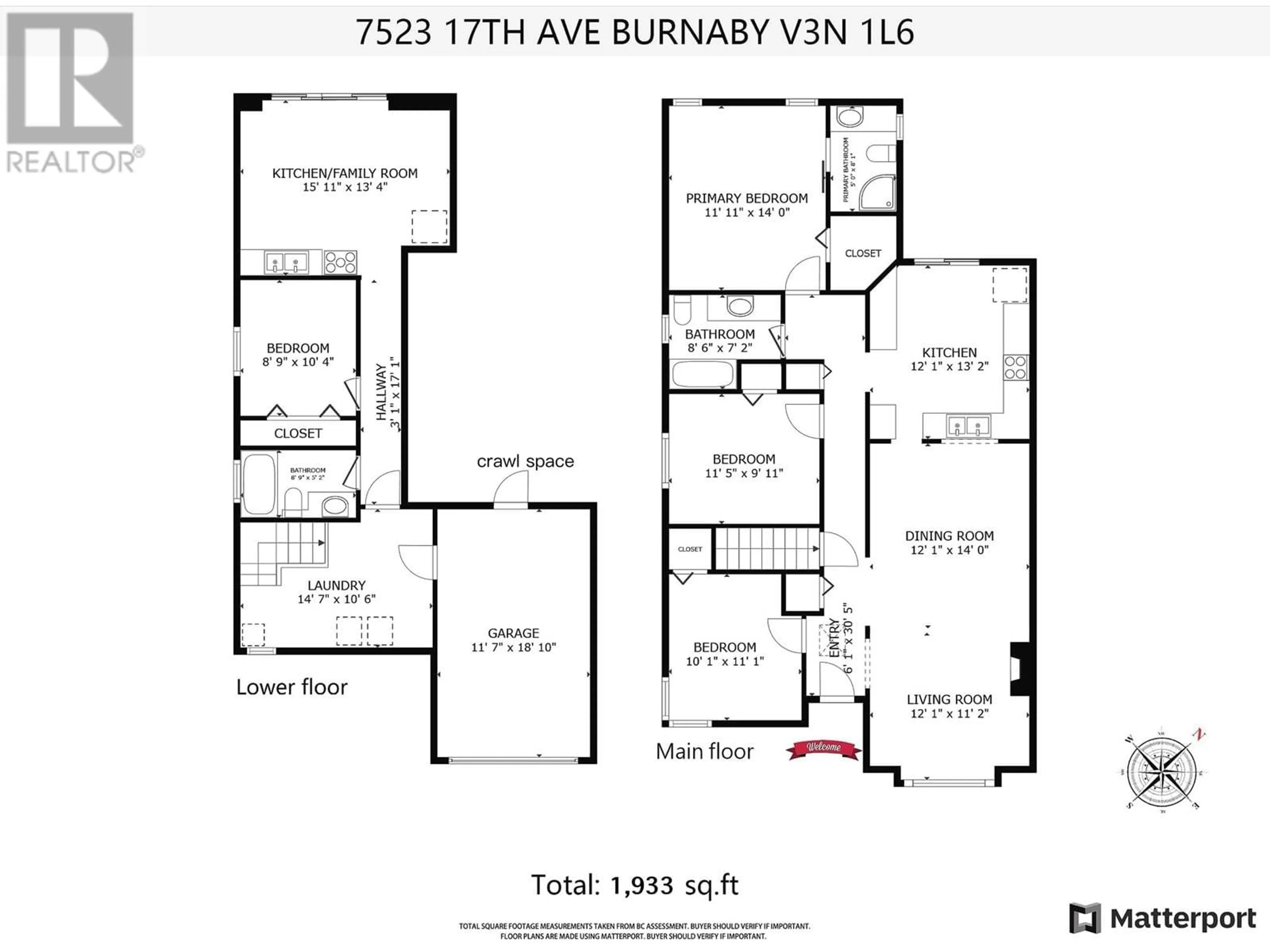 Floor plan for 7523 17TH AVENUE, Burnaby British Columbia V3N1L6