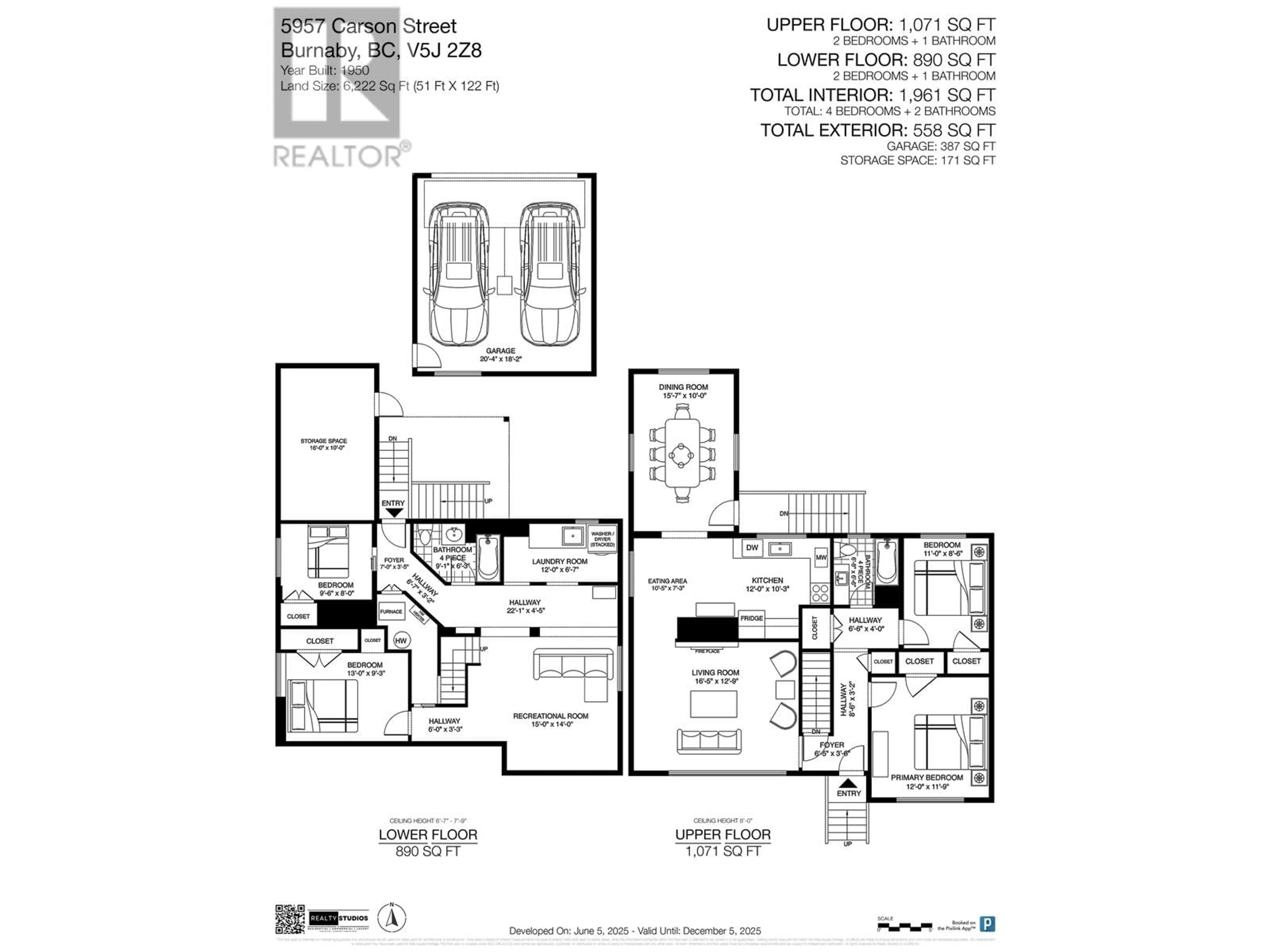 Floor plan for 5957 CARSON STREET, Burnaby British Columbia V5J2Z8