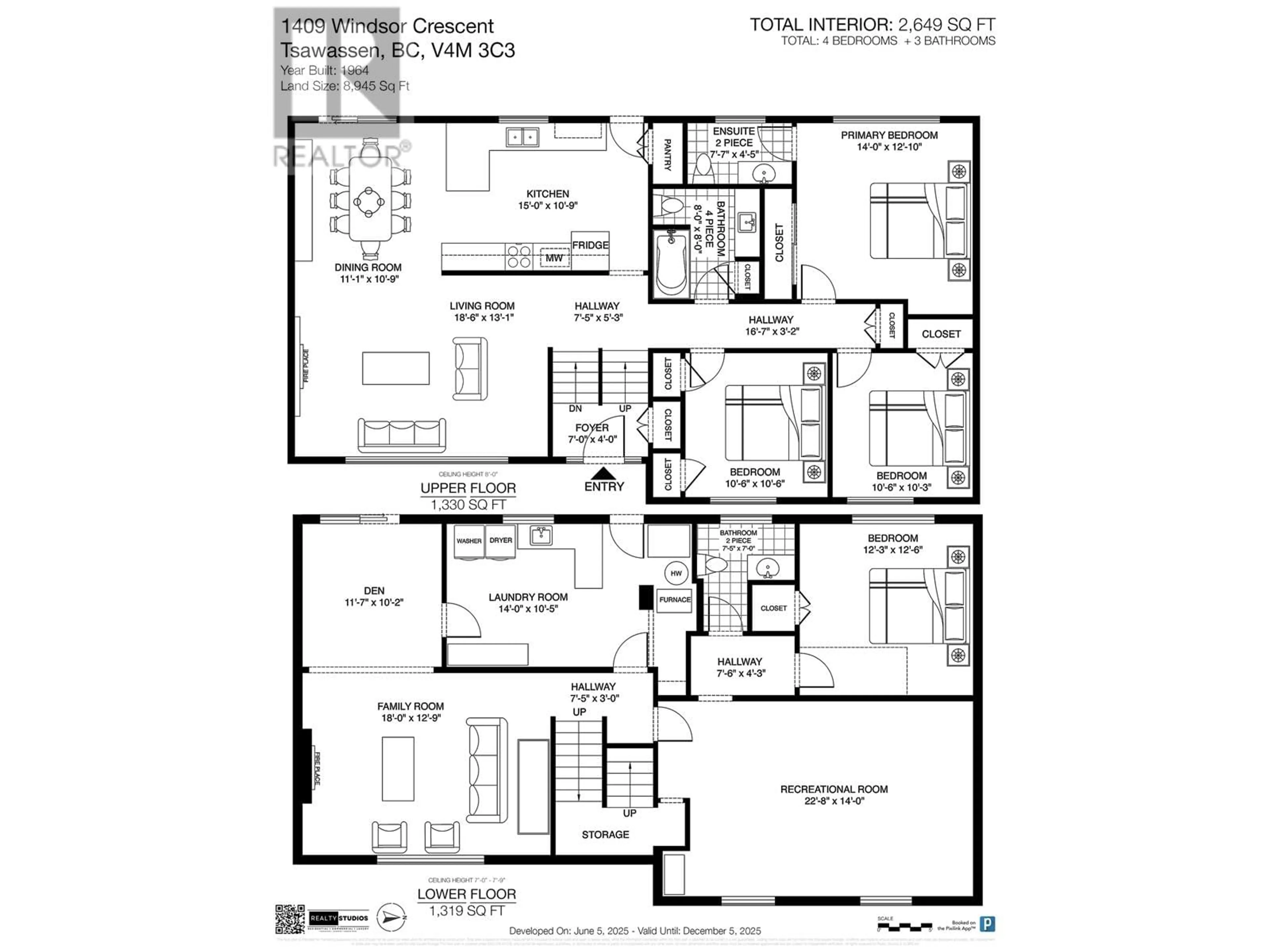 Floor plan for 1409 WINDSOR CRESCENT, Delta British Columbia V4M3C3