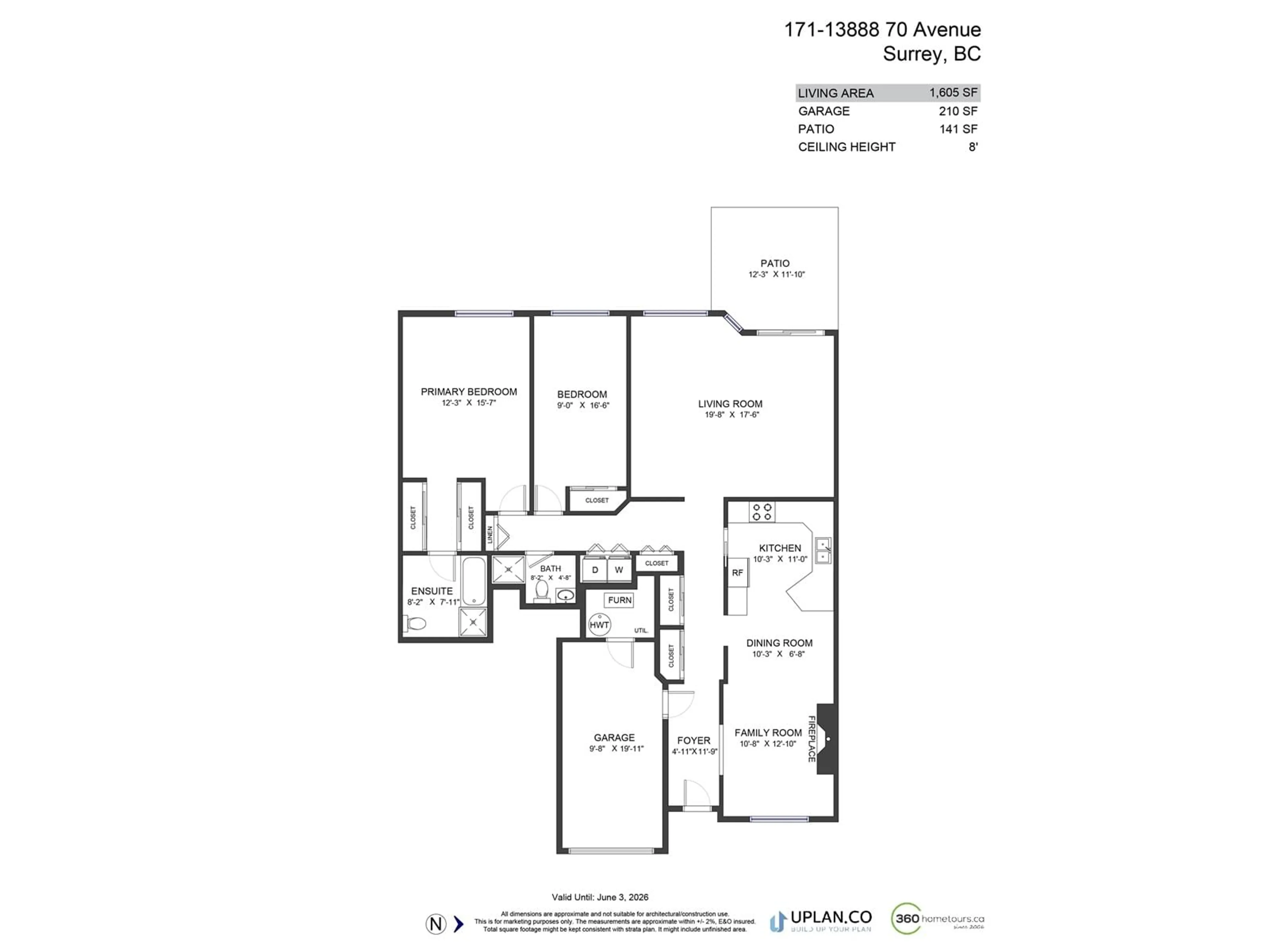 Floor plan for 171 - 13888 70, Surrey British Columbia V3W0R8