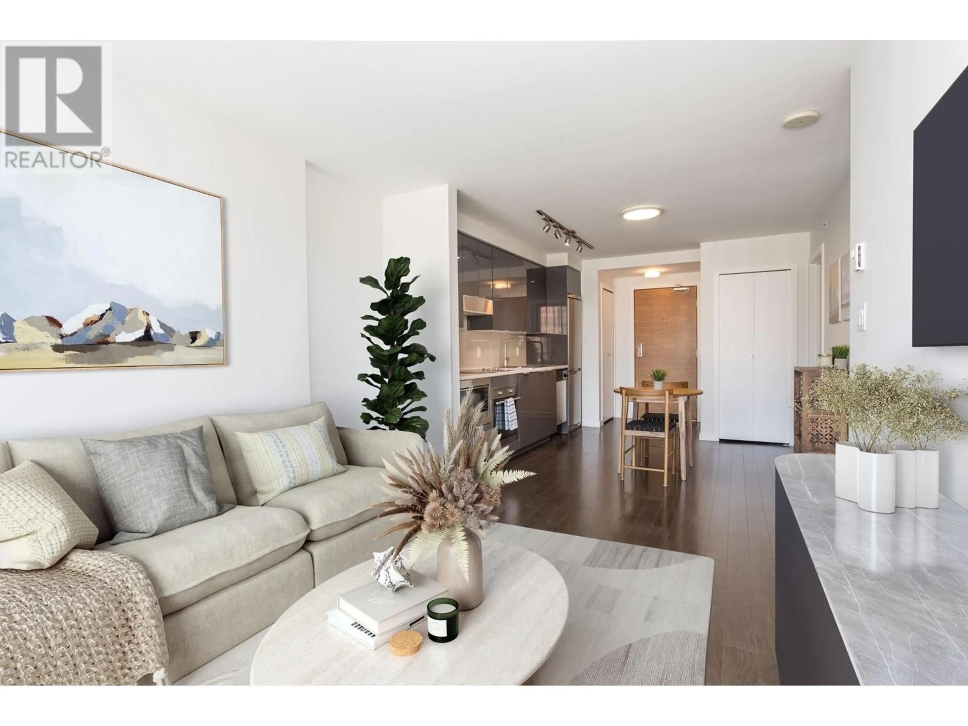 Living room with furniture, wood/laminate floor for 1909 - 161 GEORGIA STREET, Vancouver British Columbia V6B0K9