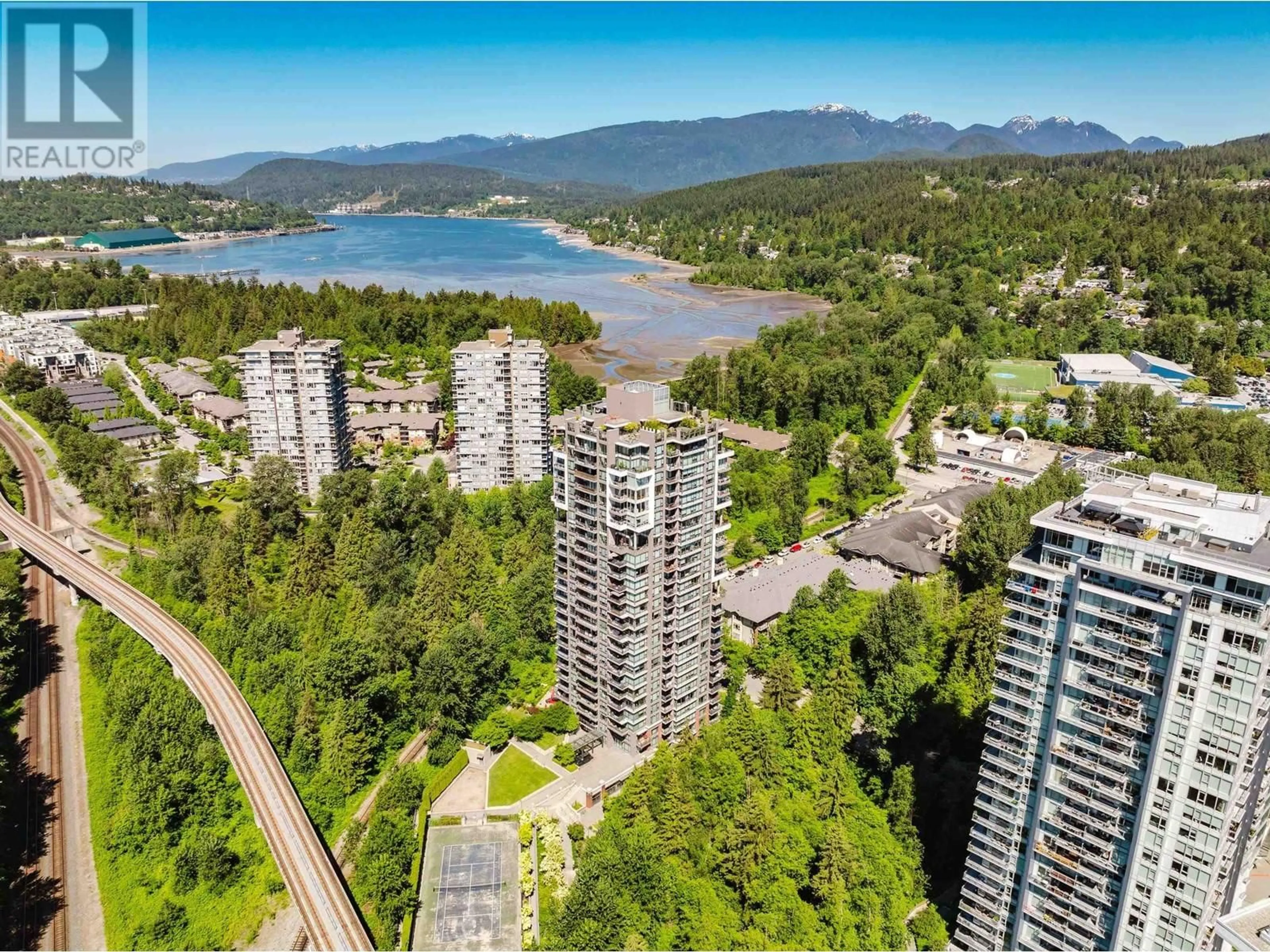 A pic from outside/outdoor area/front of a property/back of a property/a pic from drone, water/lake/river/ocean view for 2202 - 301 CAPILANO ROAD, Port Moody British Columbia V3H0G6