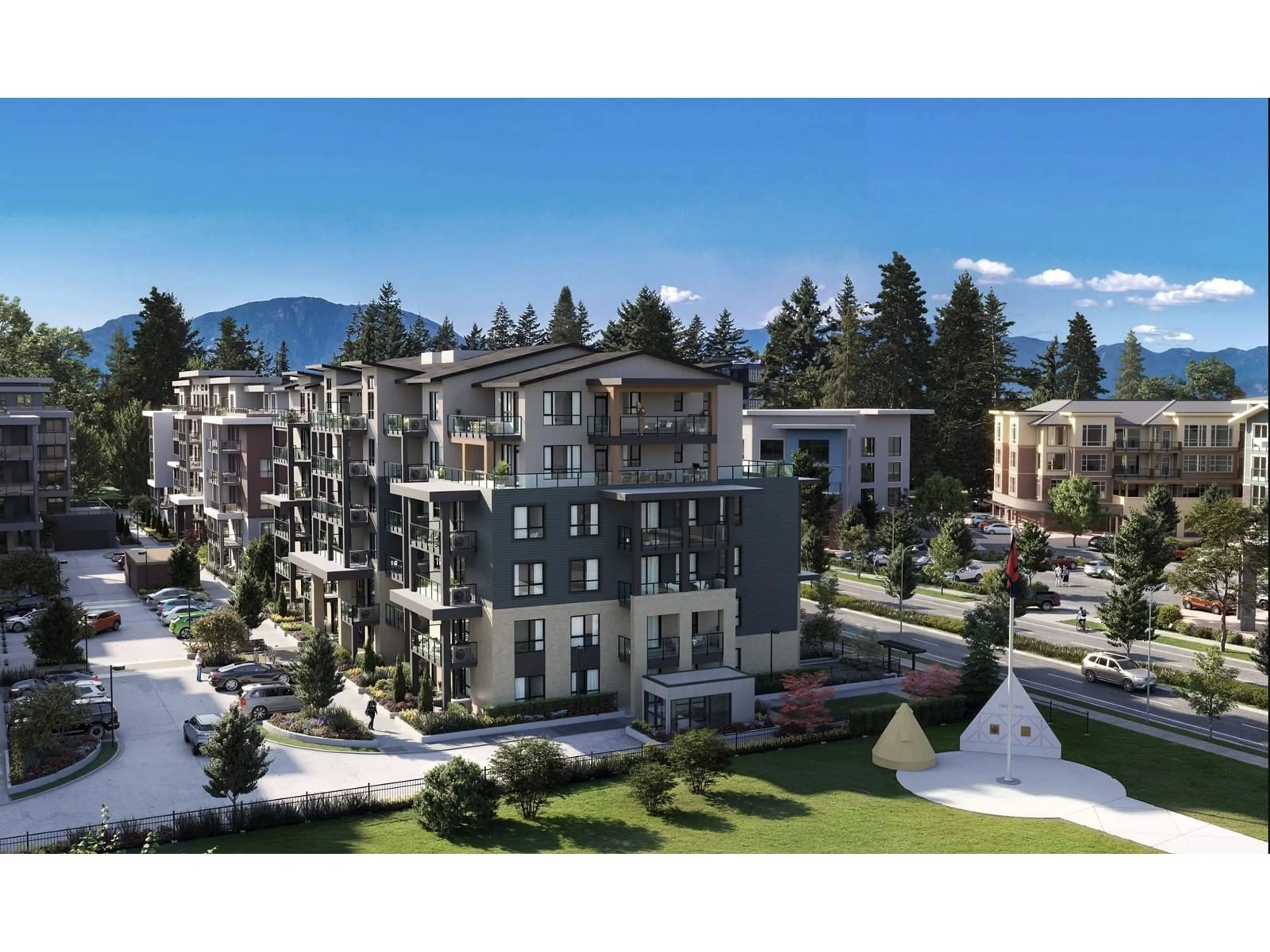 A pic from outside/outdoor area/front of a property/back of a property/a pic from drone, mountain view for 401 - 45505 CAMPUS DRIVE, Chilliwack British Columbia V2R6L2
