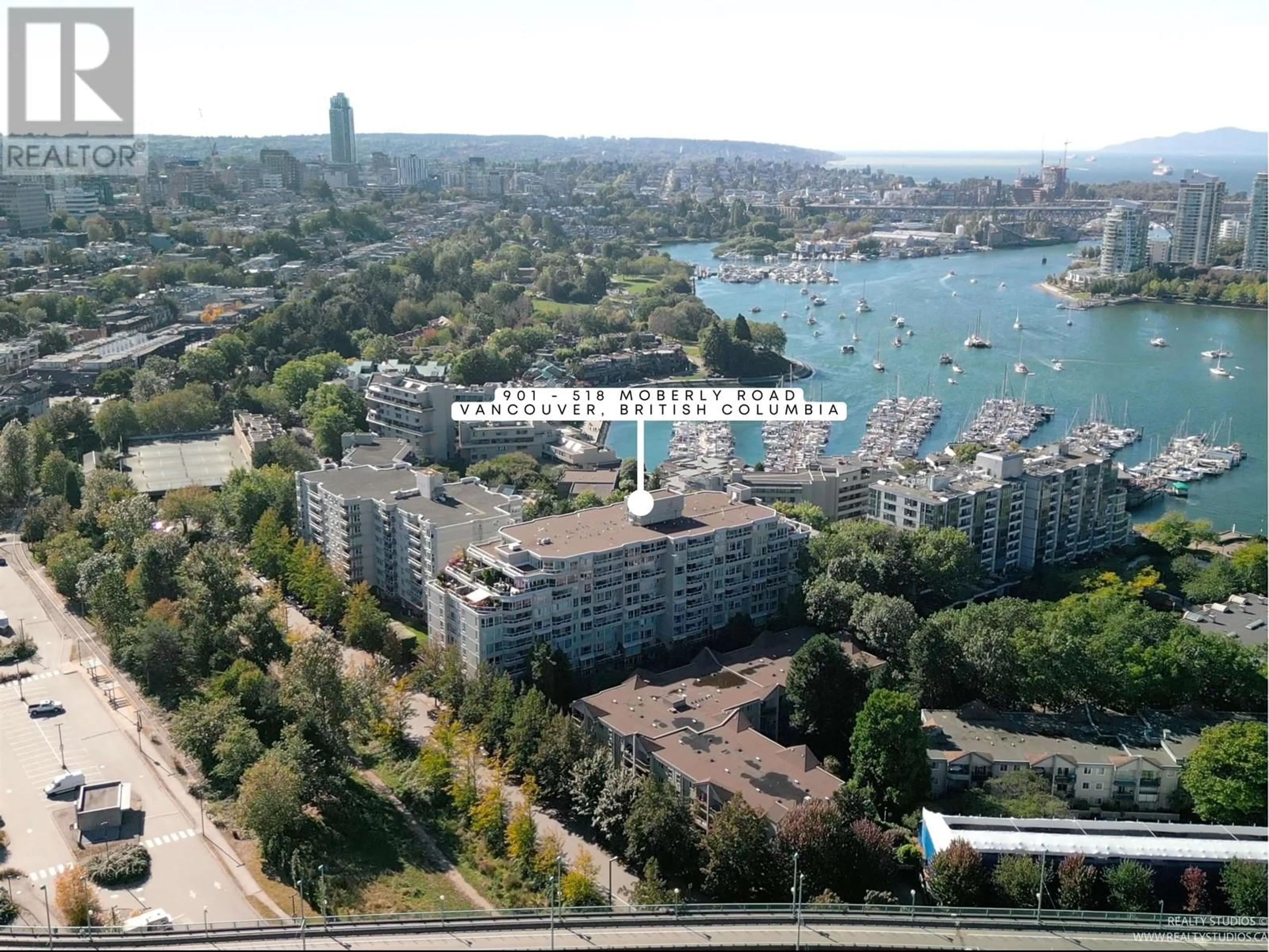 A pic from outside/outdoor area/front of a property/back of a property/a pic from drone, water/lake/river/ocean view for 901 - 518 MOBERLY ROAD, Vancouver British Columbia V5Z4G3