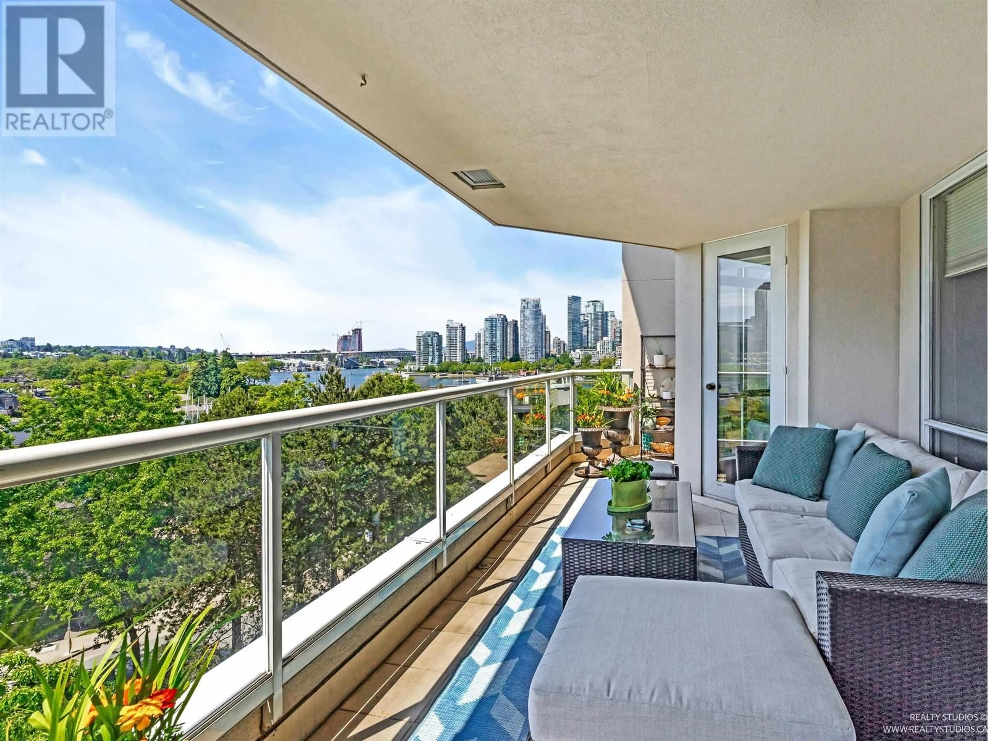 Balcony in the apartment, city buildings view from balcony for 901 - 518 MOBERLY ROAD, Vancouver British Columbia V5Z4G3