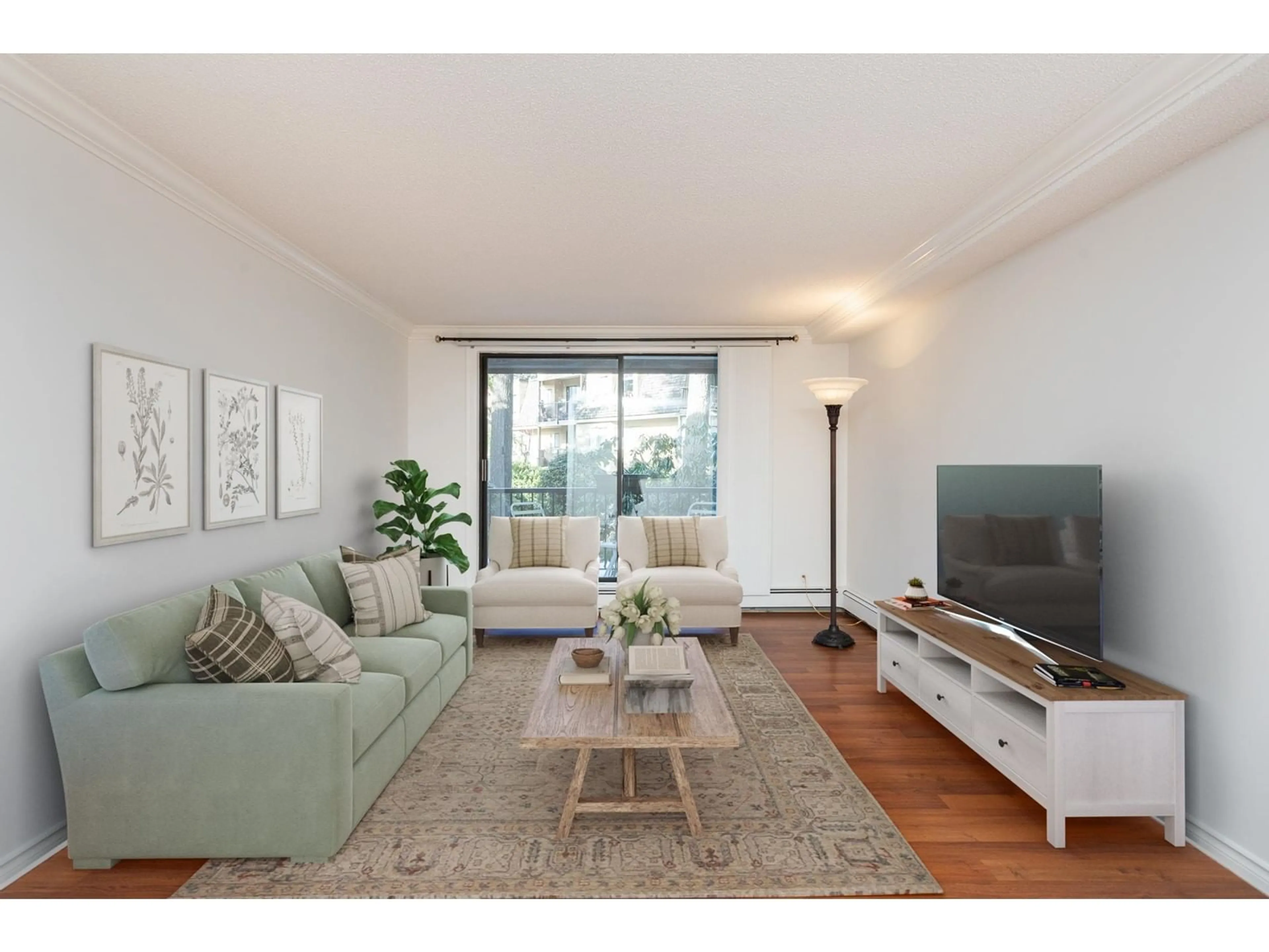 Living room with furniture, wood/laminate floor for 113 - 1740 SOUTHMERE, Surrey British Columbia V4A6E4