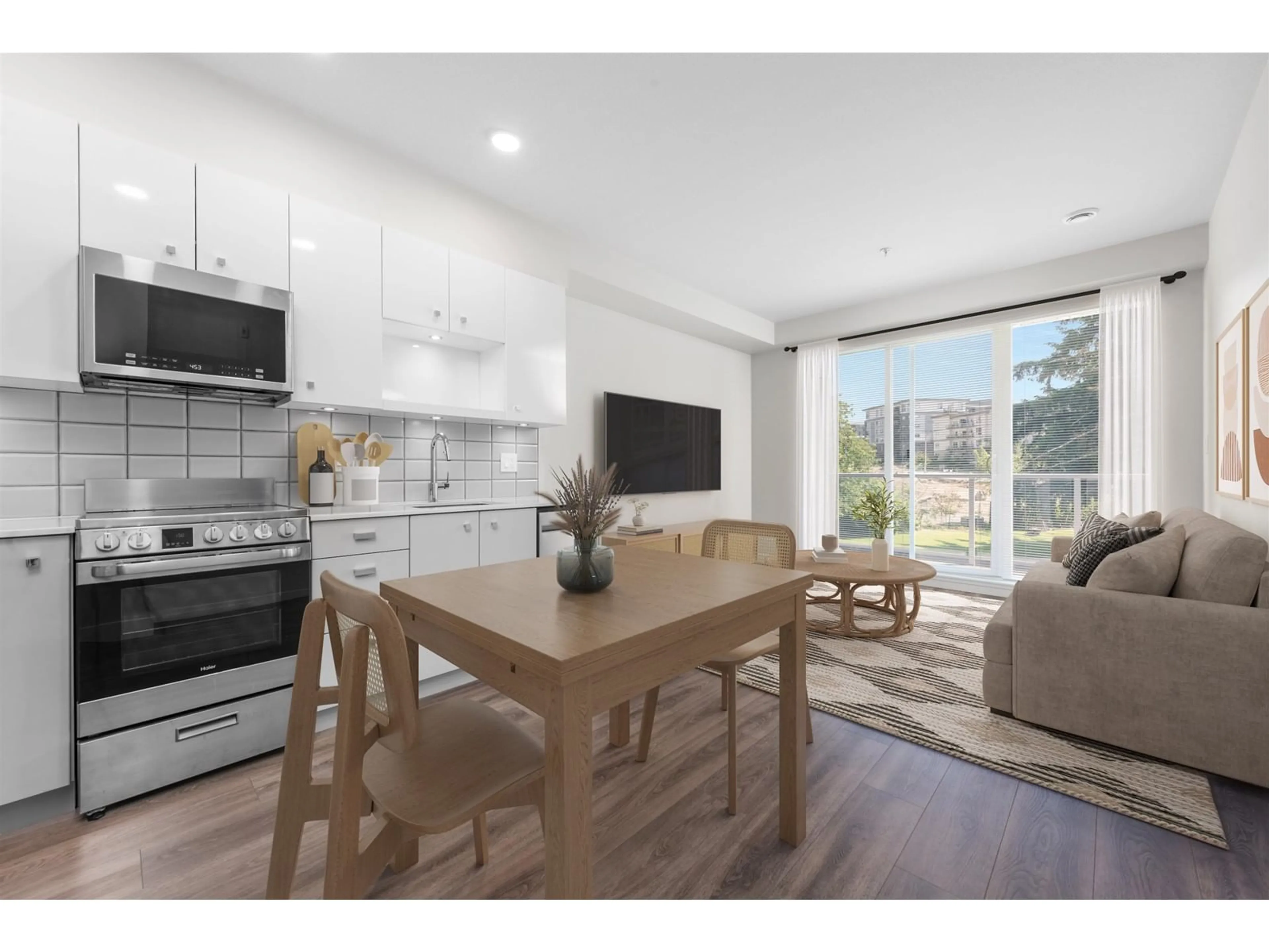 Open concept kitchen, wood/laminate floor for 322 - 10838 WHALLEY, Surrey British Columbia V3R0G8