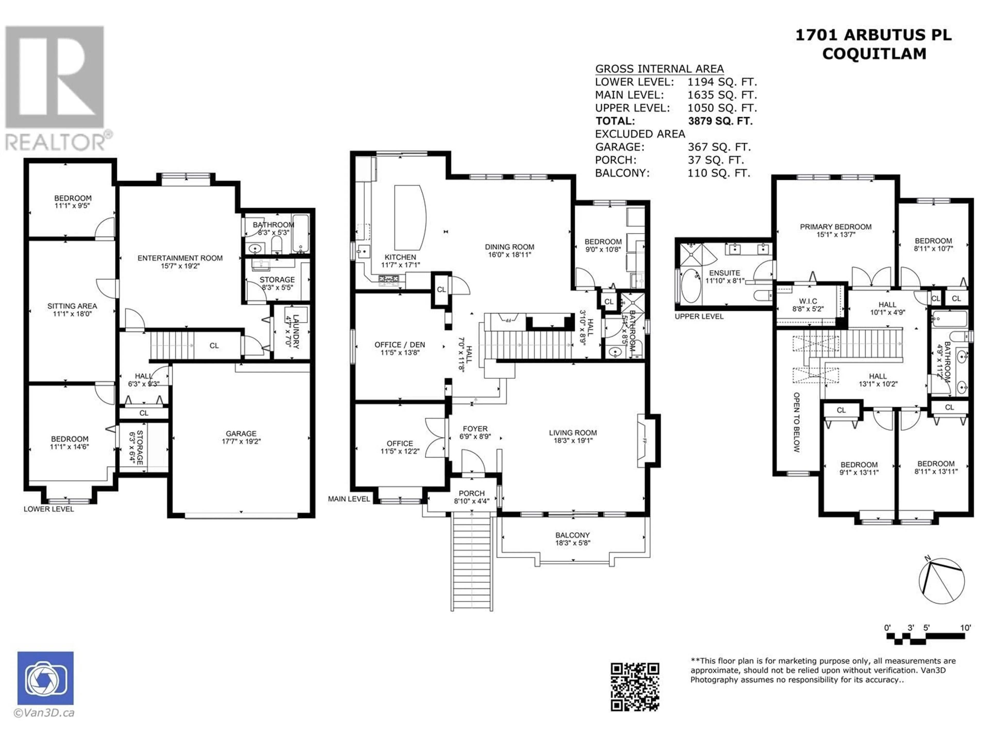 Floor plan for 1701 ARBUTUS PLACE, Coquitlam British Columbia V3E3K2