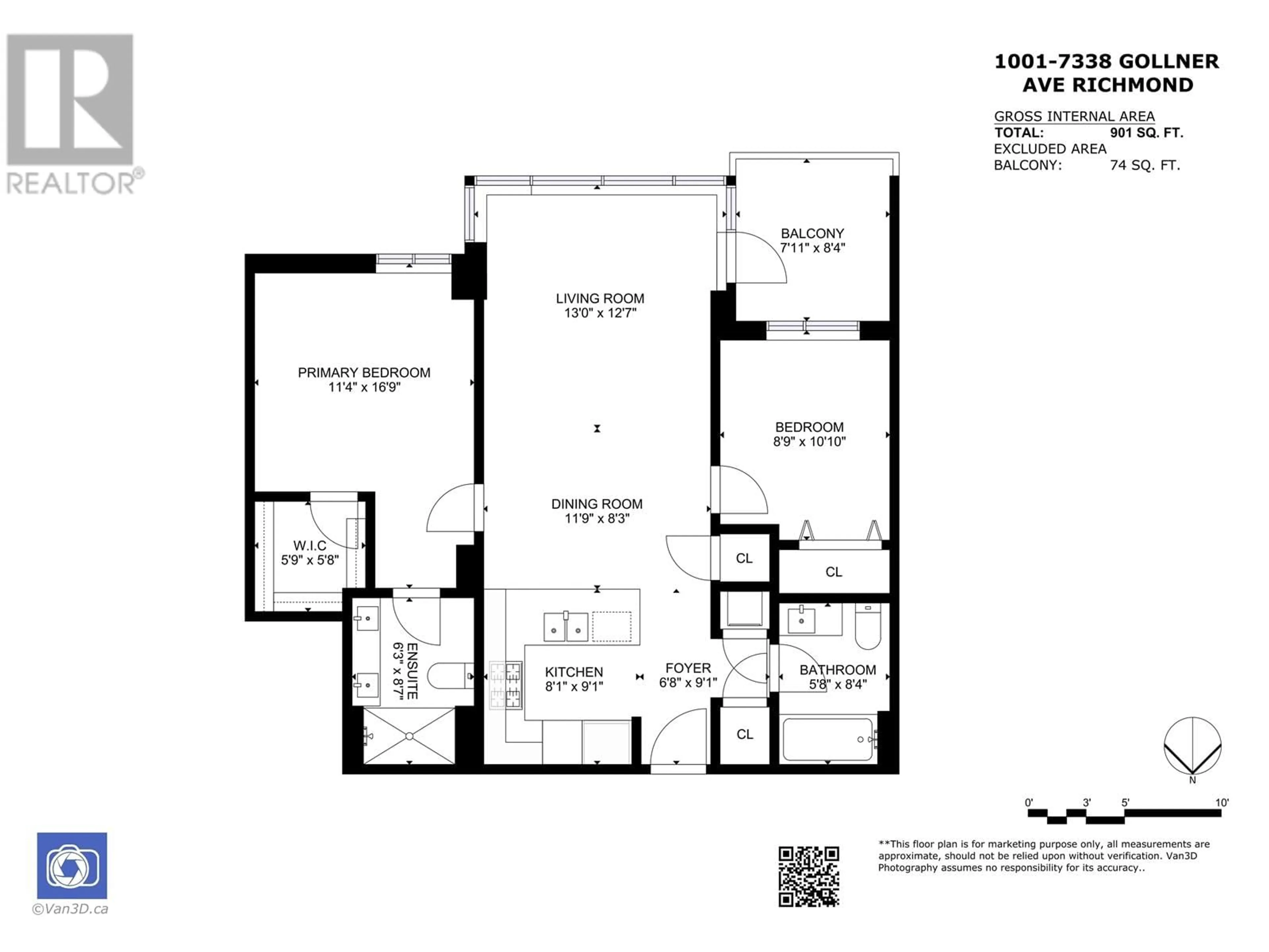 Floor plan for 1001 - 7338 GOLLNER AVENUE, Richmond British Columbia V6Y0H8