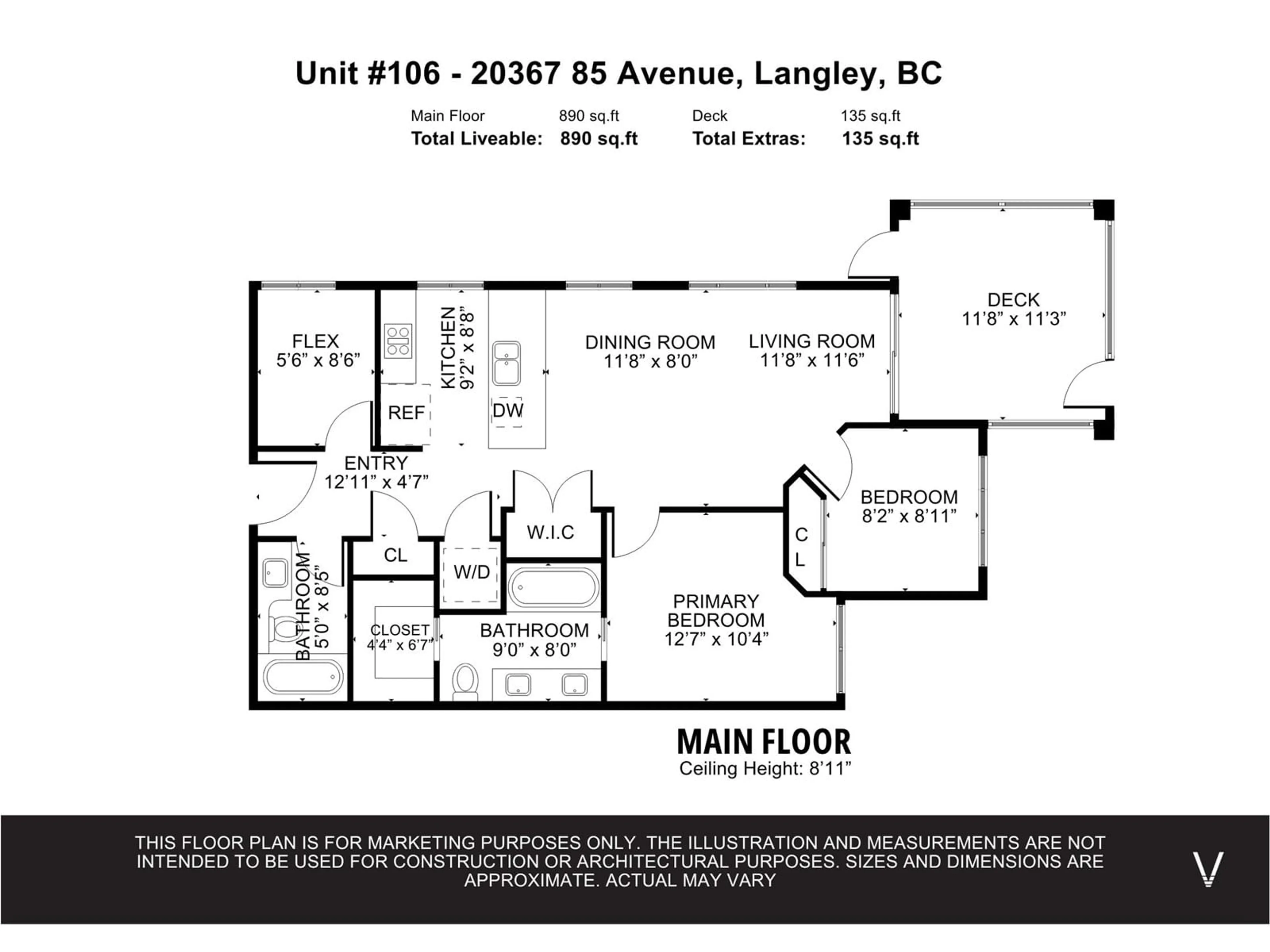 Floor plan for 106 - 20637 85, Langley British Columbia V2Y3R1
