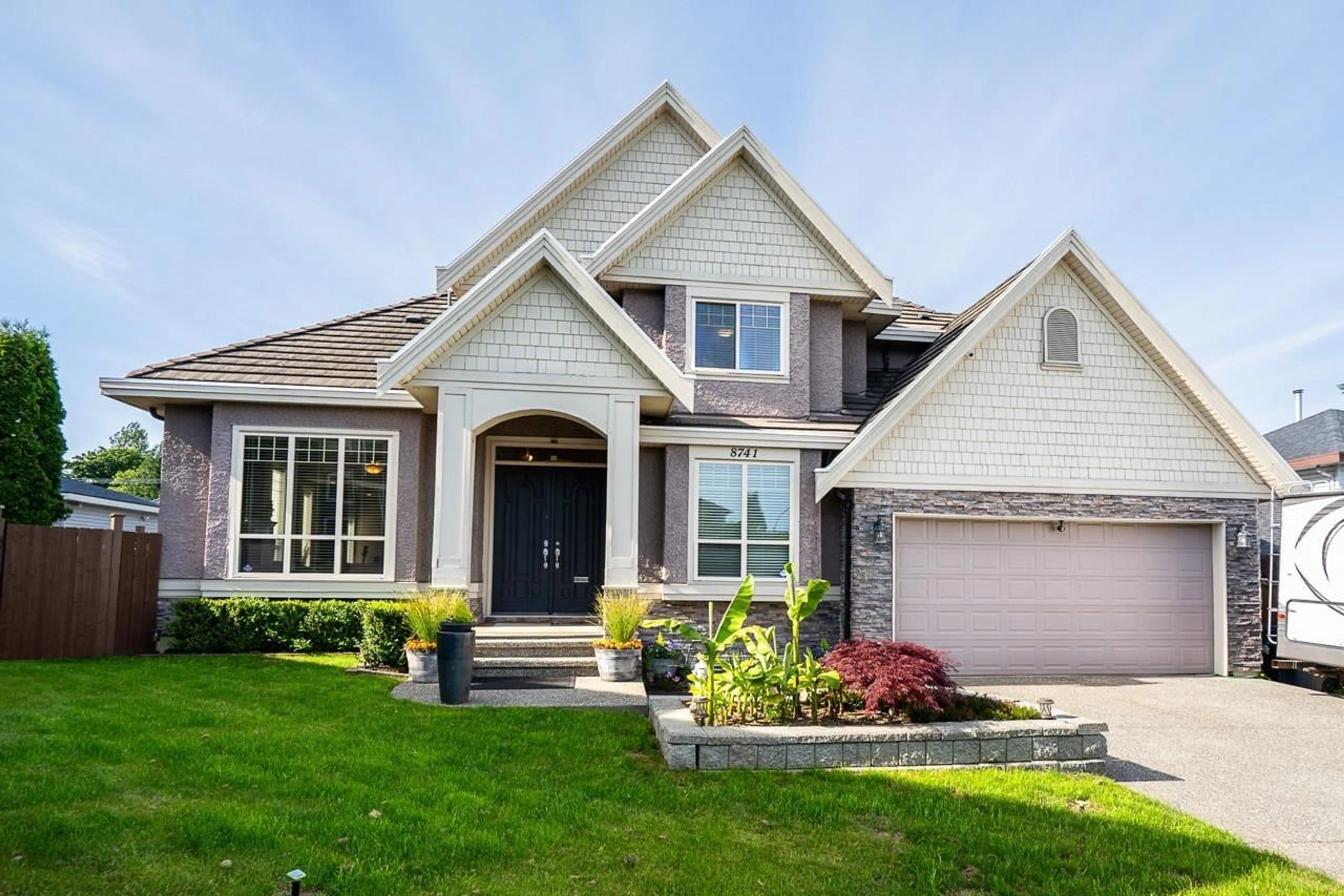 Home with brick exterior material, street for 8741 163A, Surrey British Columbia V4N1C3