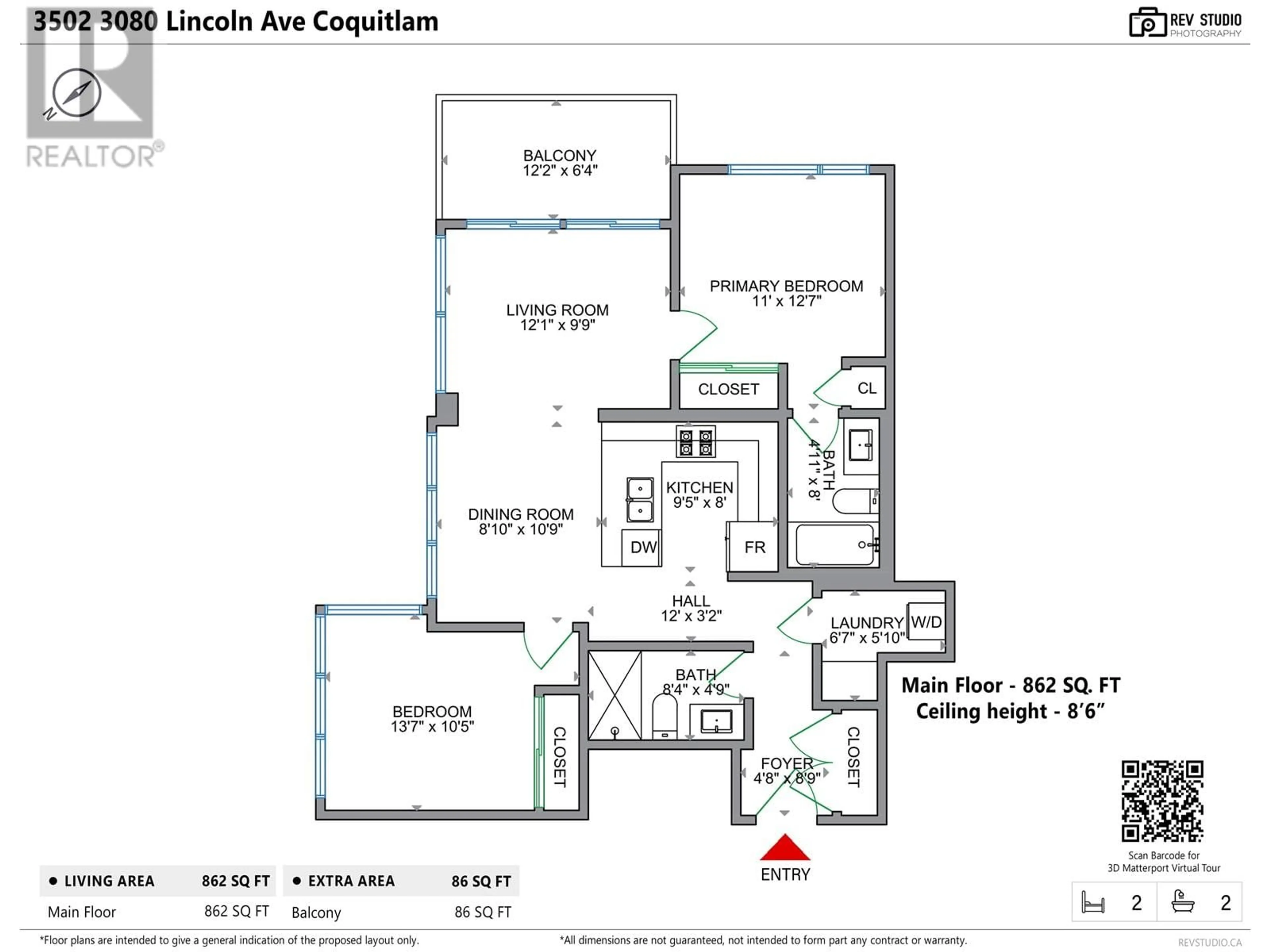 Floor plan for 3502 - 3080 LINCOLN AVENUE, Coquitlam British Columbia V3B0L9