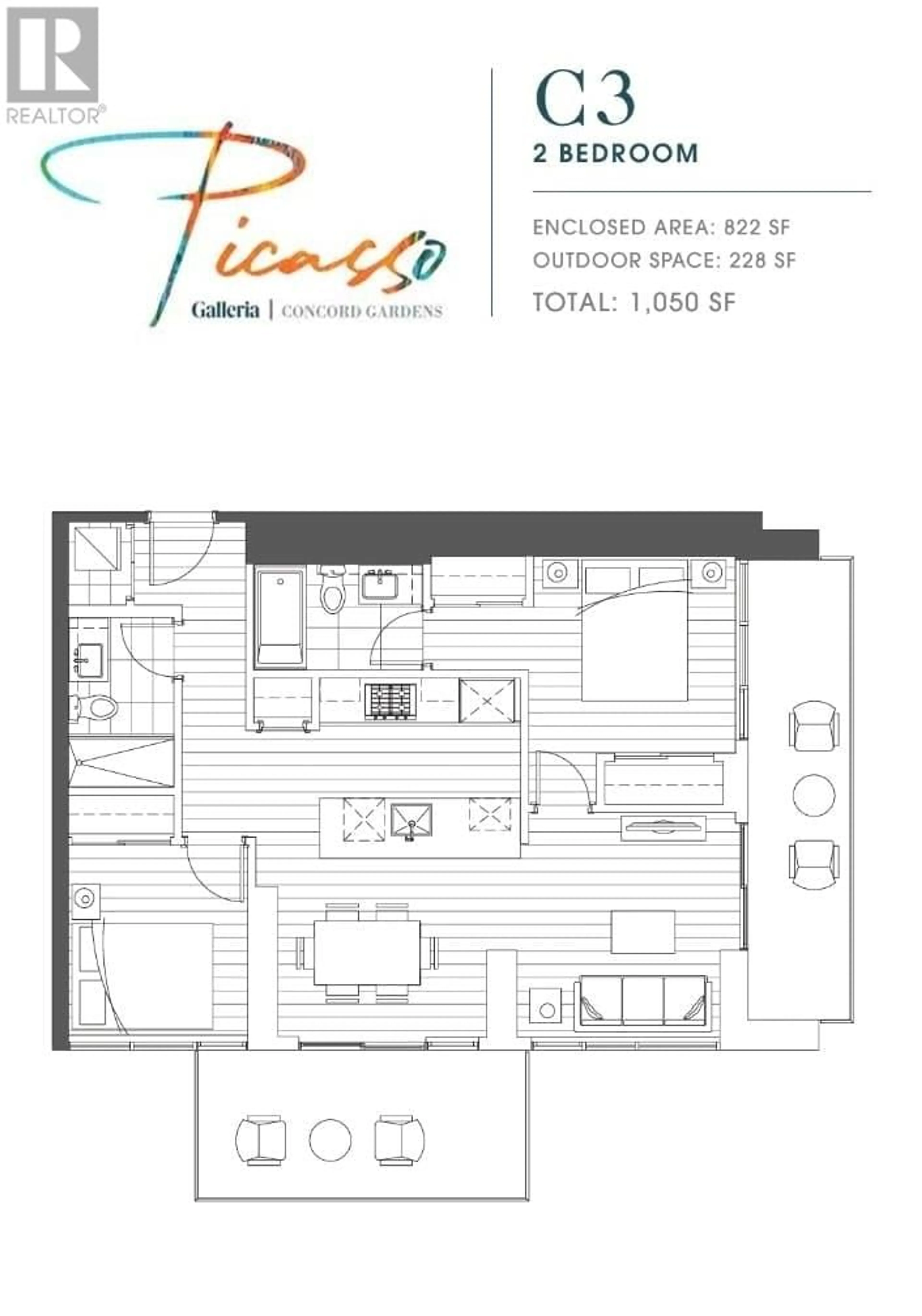 Floor plan for 701 - 8611 HAZELBRIDGE WAY, Richmond British Columbia V6X0W8