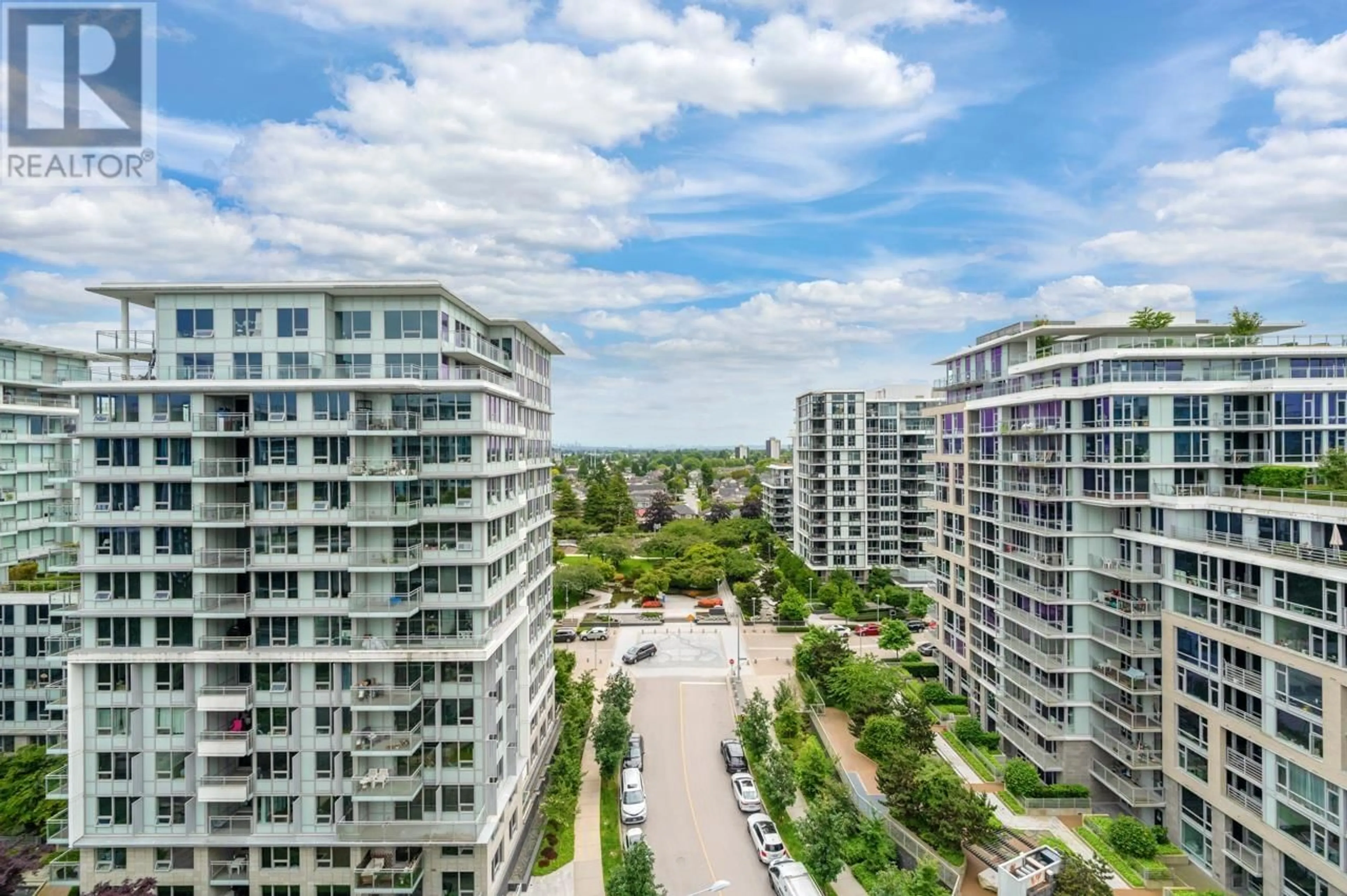 A pic from outside/outdoor area/front of a property/back of a property/a pic from drone, city buildings view from balcony for 1601 - 8833 HAZELBRIDGE WAY, Richmond British Columbia V6X0N3