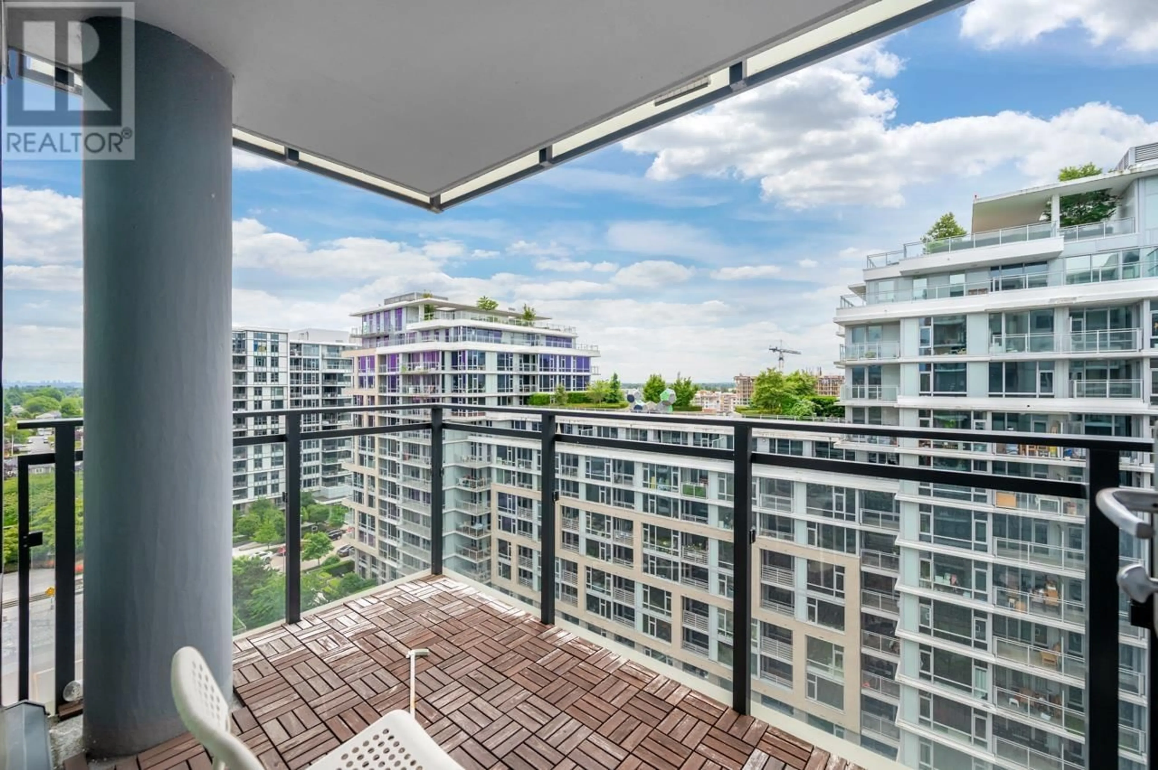 Balcony in the apartment, city buildings view from balcony for 1601 - 8833 HAZELBRIDGE WAY, Richmond British Columbia V6X0N3