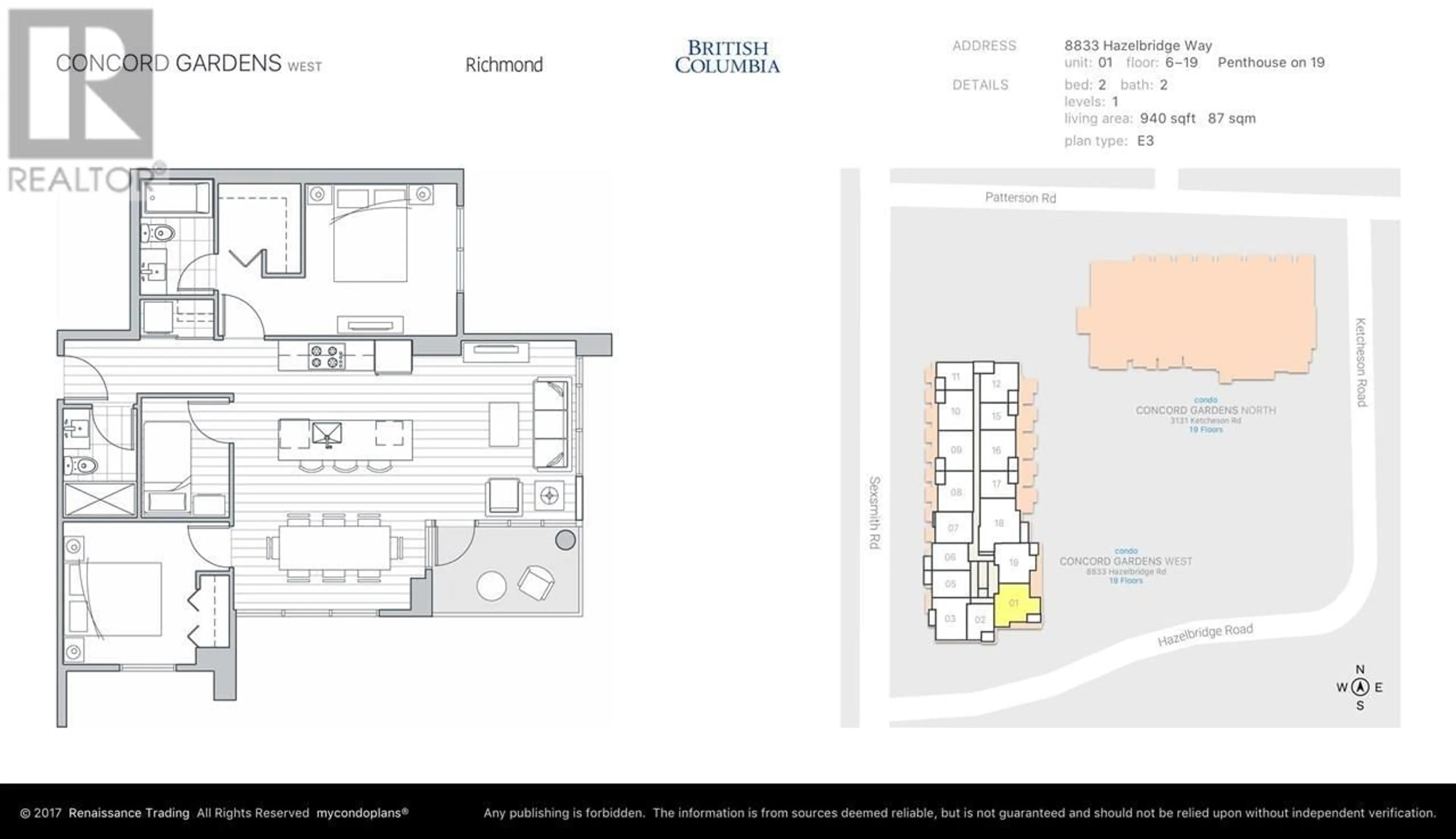 Floor plan for 1601 - 8833 HAZELBRIDGE WAY, Richmond British Columbia V6X0N3