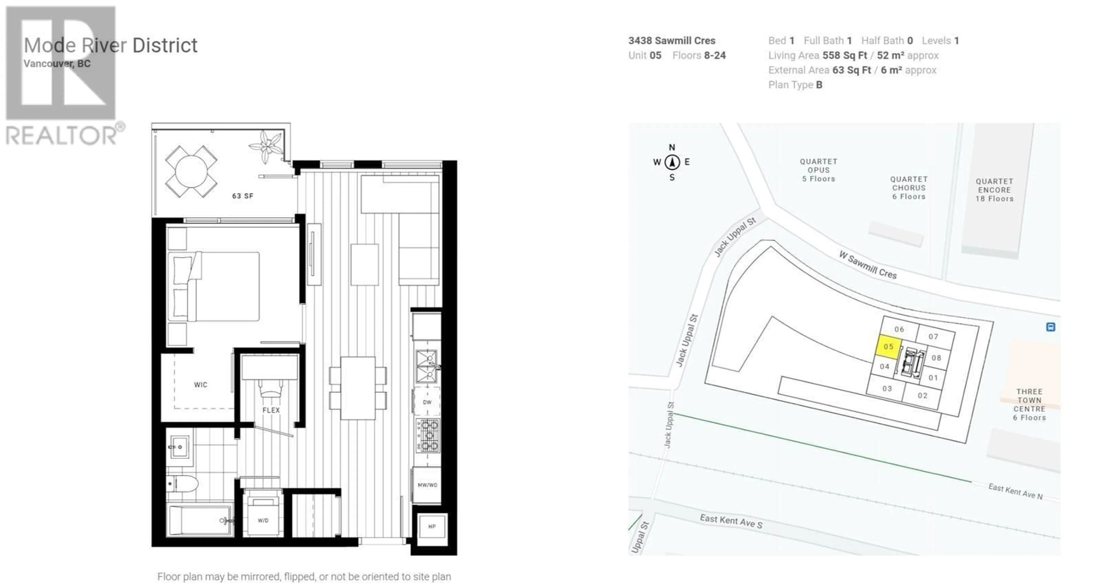Floor plan for 1205 - 3438 SAWMILL CRESCENT, Vancouver British Columbia V5S0E3