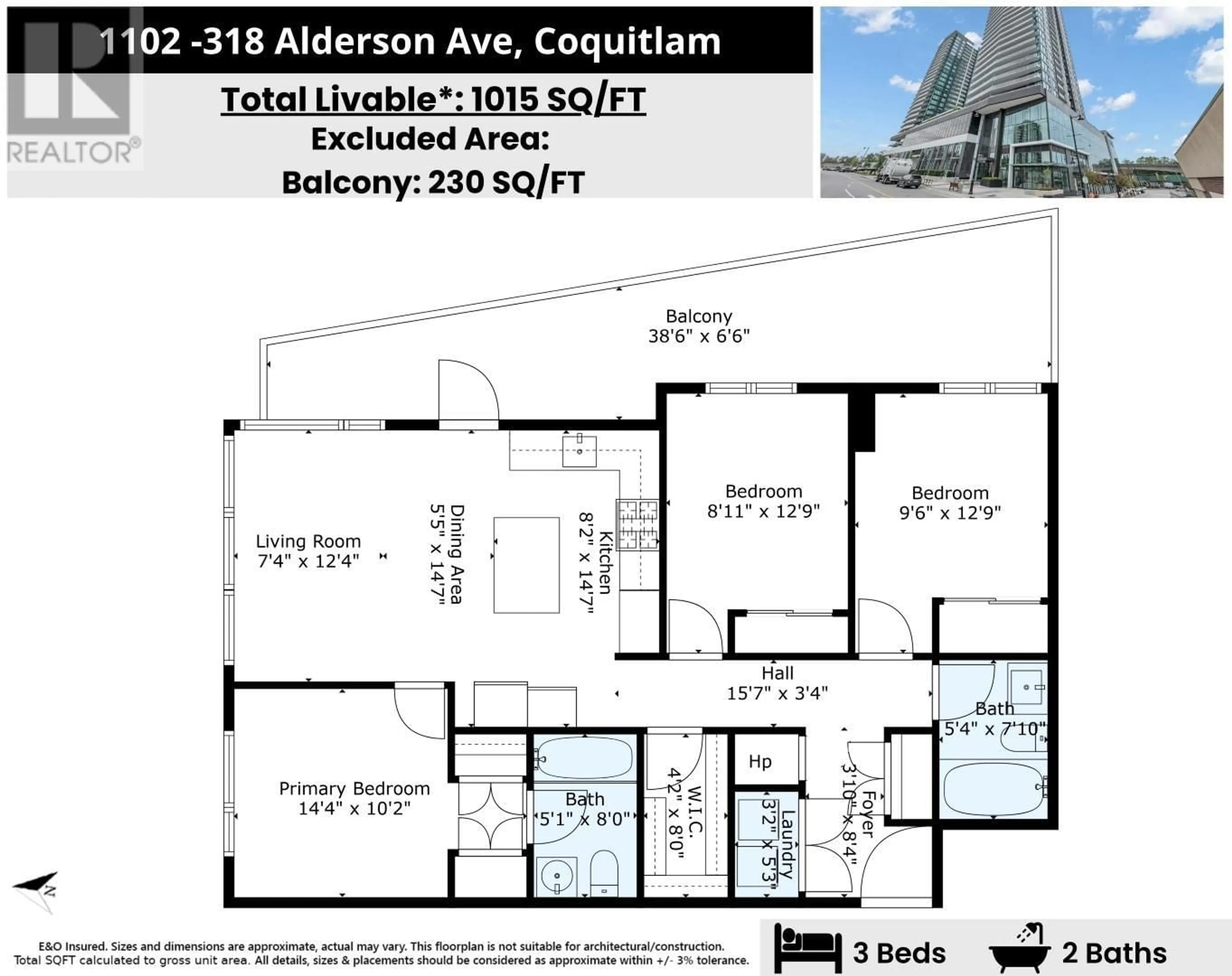 Floor plan for 1102 - 318 ALDERSON AVENUE, Coquitlam British Columbia V3K0J1