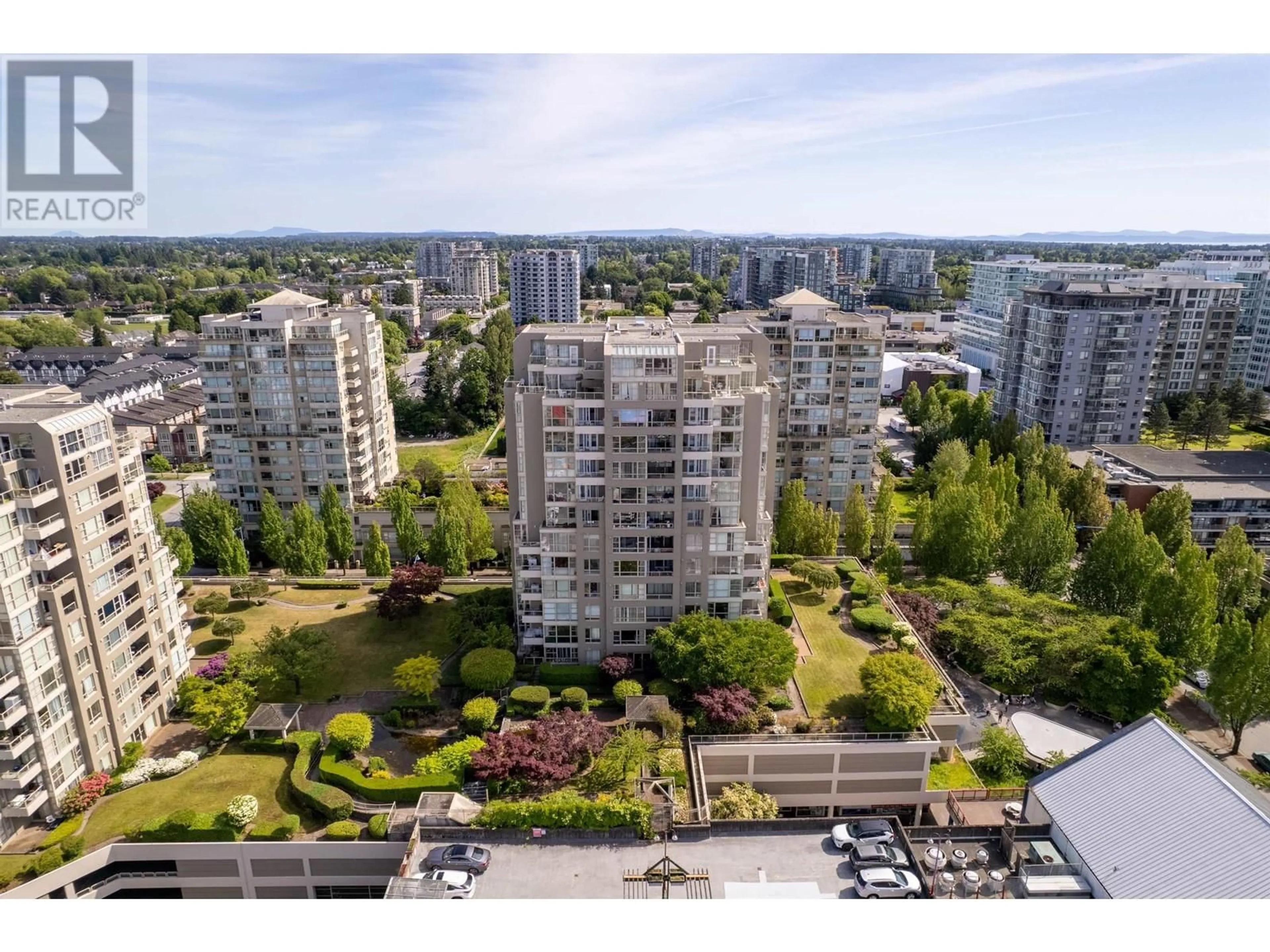 A pic from outside/outdoor area/front of a property/back of a property/a pic from drone, city buildings view from balcony for 405 - 8297 SABA ROAD, Richmond British Columbia V6Y4B5