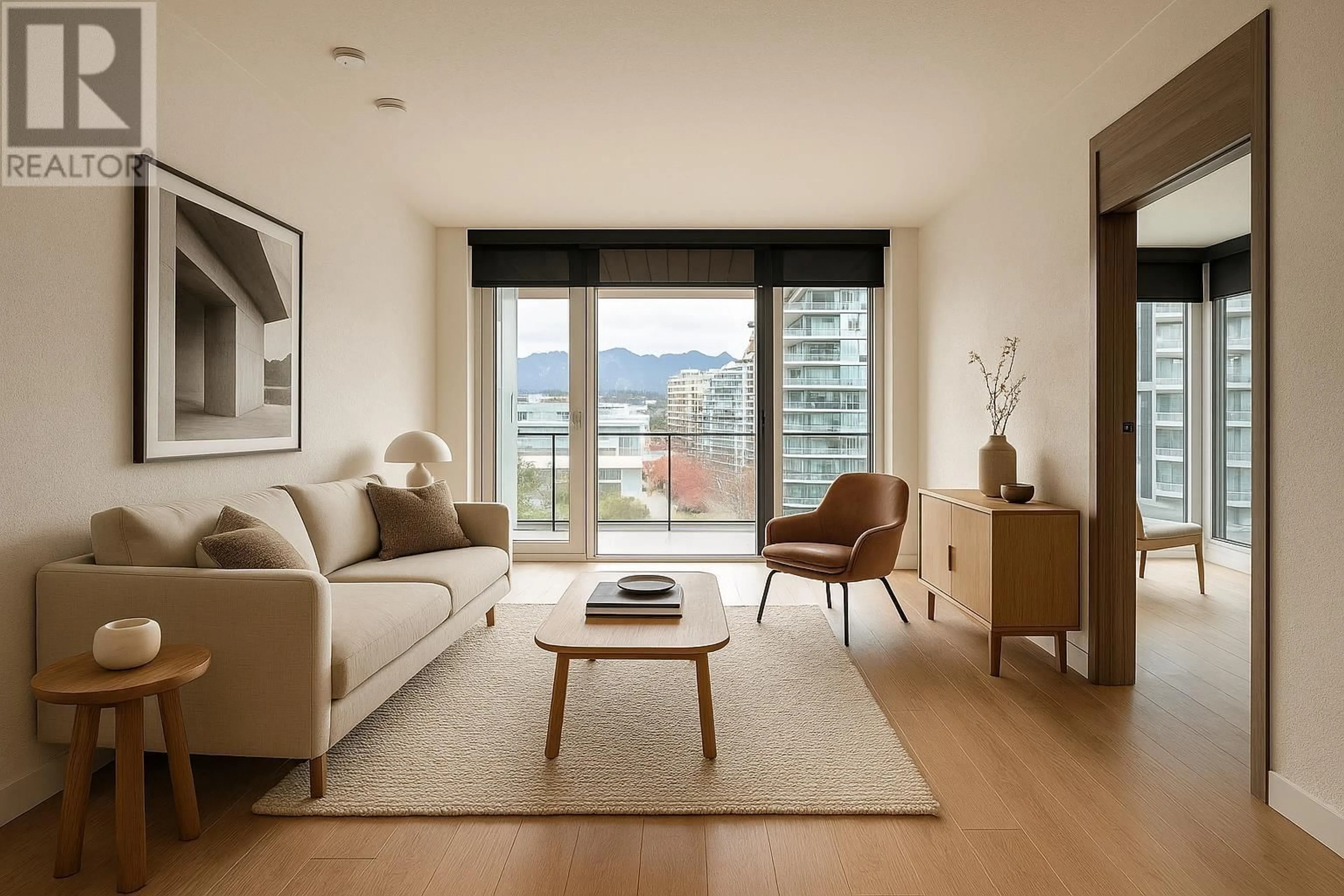 Living room with furniture, wood/laminate floor for 1013 - 1768 COOK STREET, Vancouver British Columbia V5Y0N3