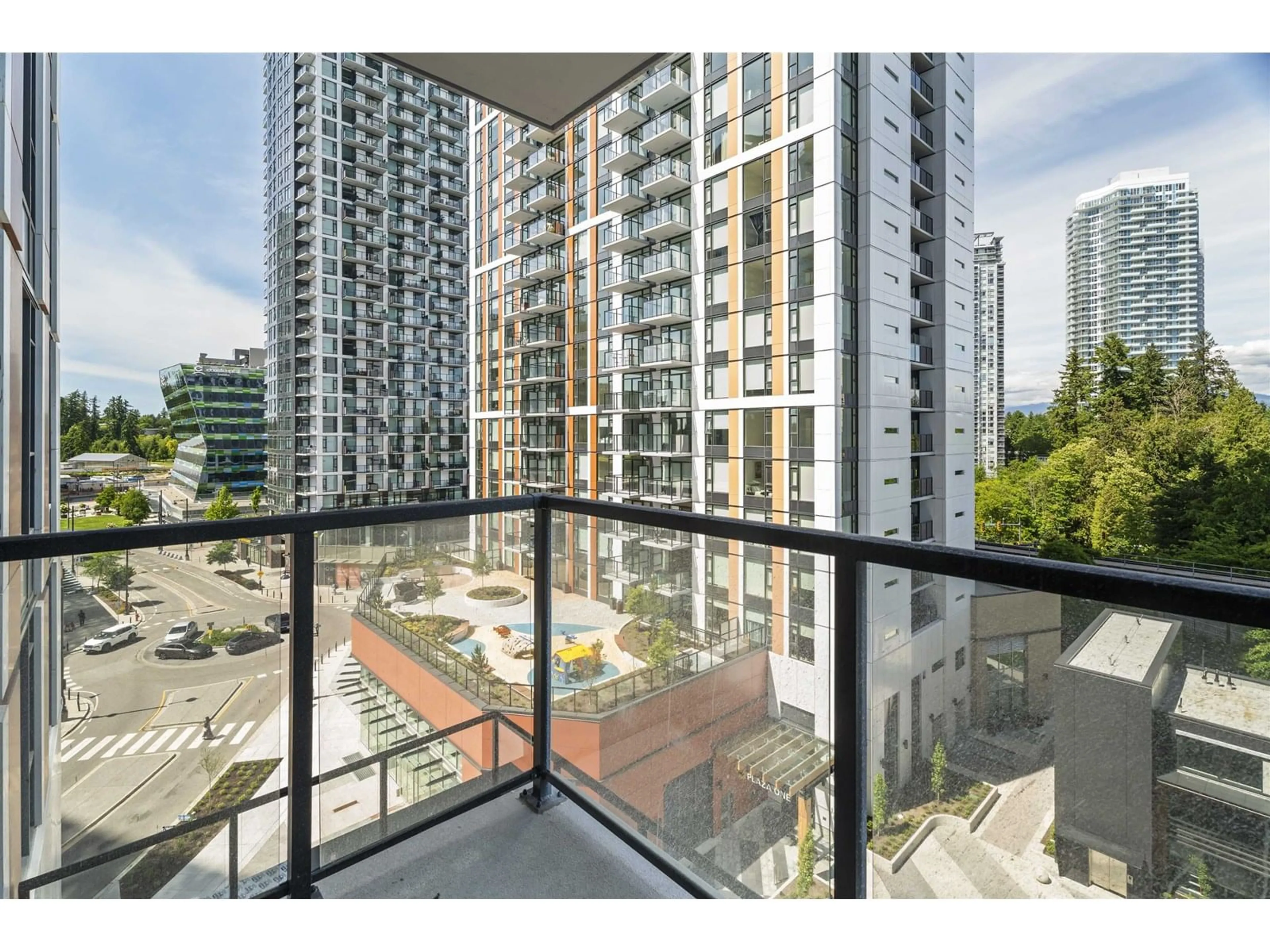 Balcony in the apartment, city buildings view from balcony for 505 - 13745 GEORGE JUNCTION, Surrey British Columbia V3T0V8