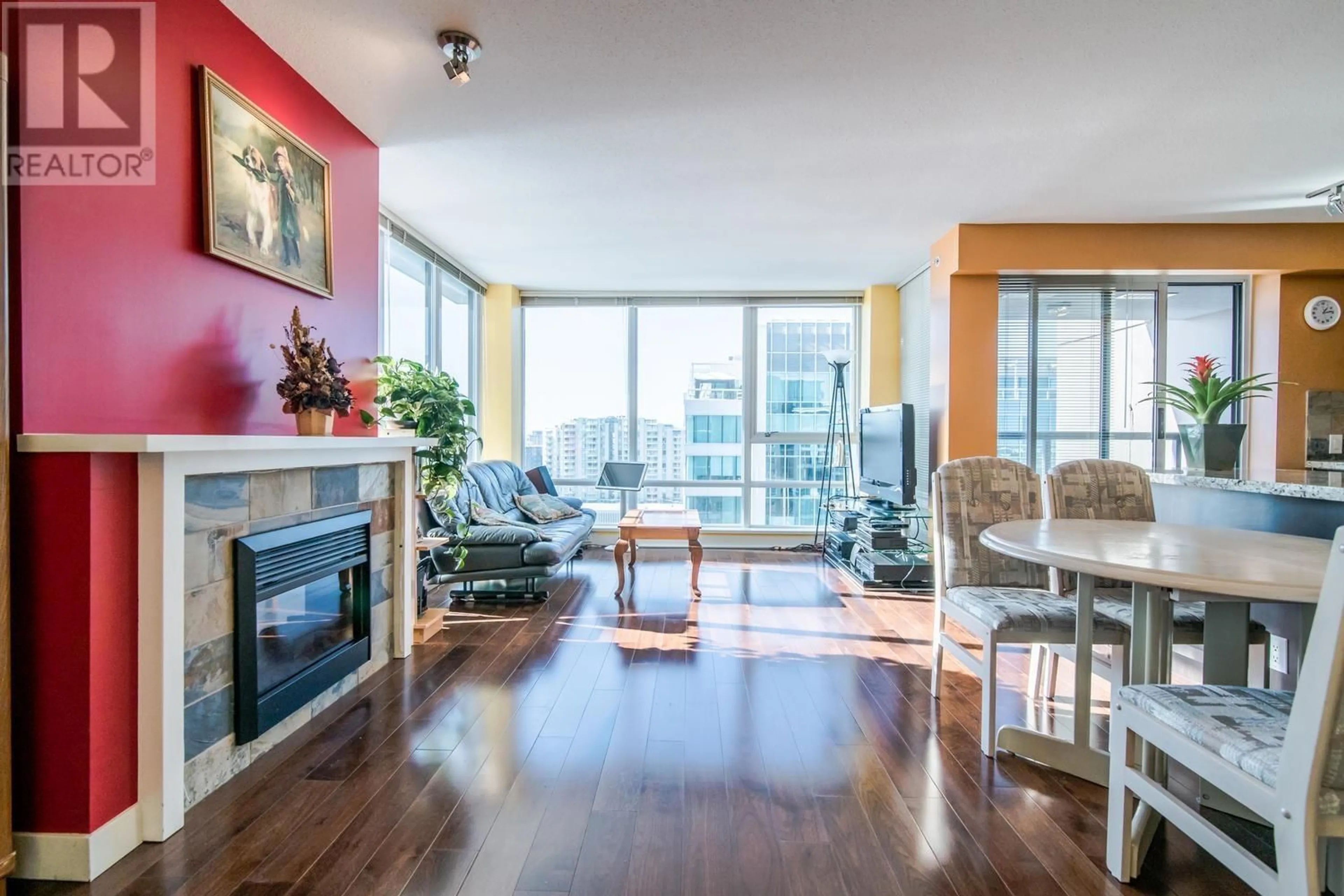 Living room with furniture, wood/laminate floor for 1707 - 6068 NO. 3 ROAD, Richmond British Columbia V6Y4M7