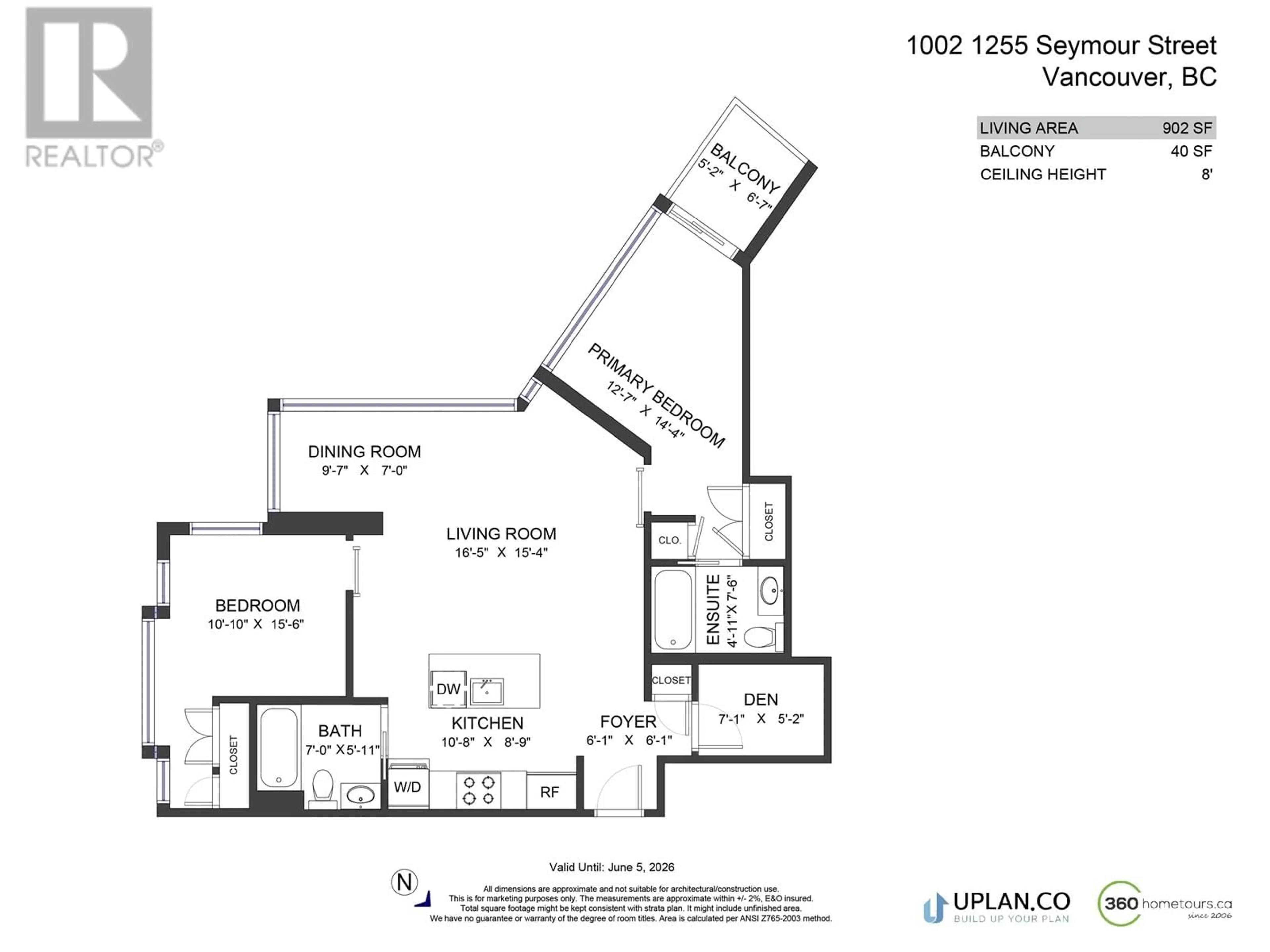 Floor plan for 1002 - 1255 SEYMOUR STREET, Vancouver British Columbia V6B0H1