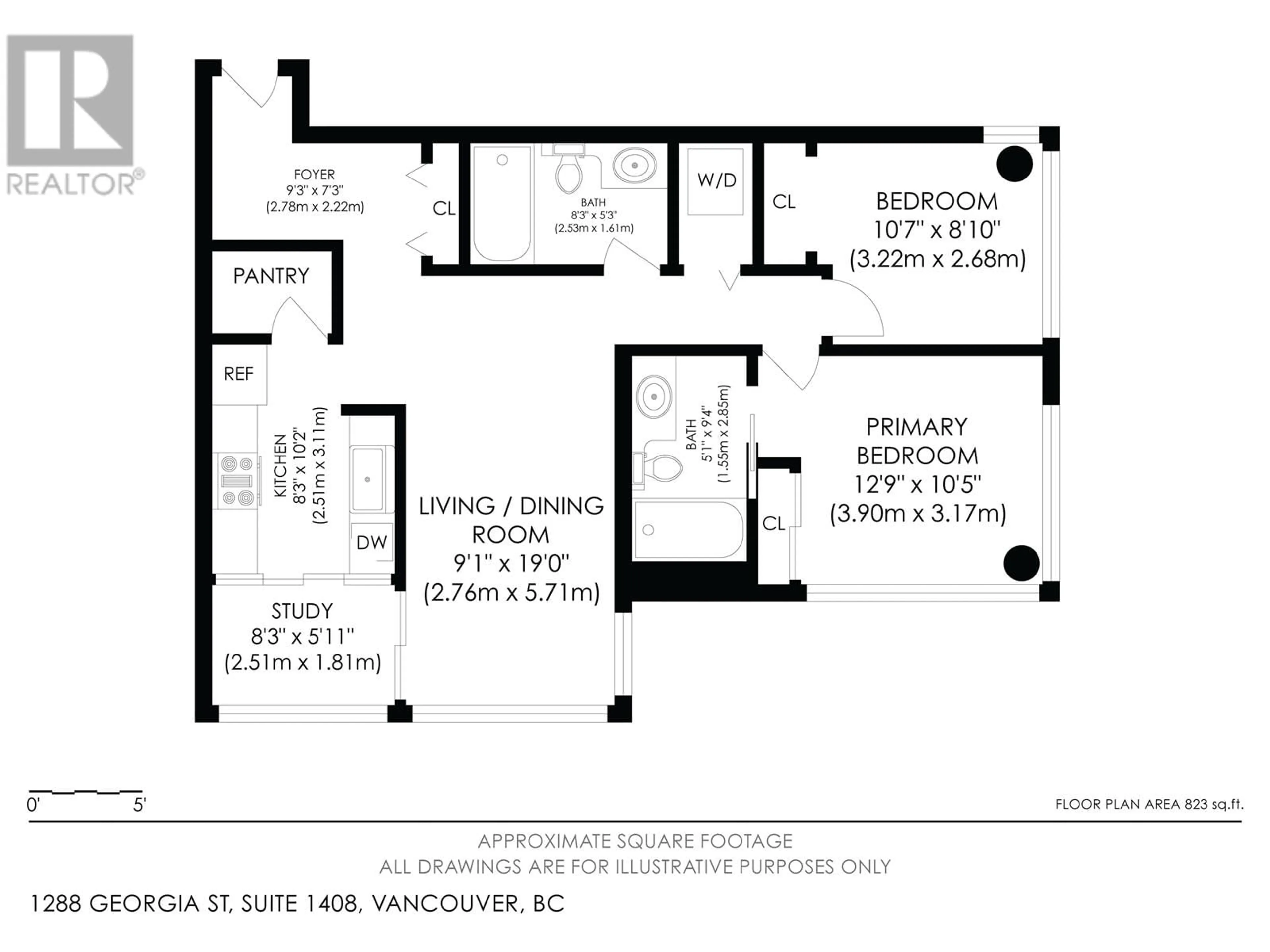 Floor plan for 1408 - 1288 GEORGIA STREET, Vancouver British Columbia V6E4R3