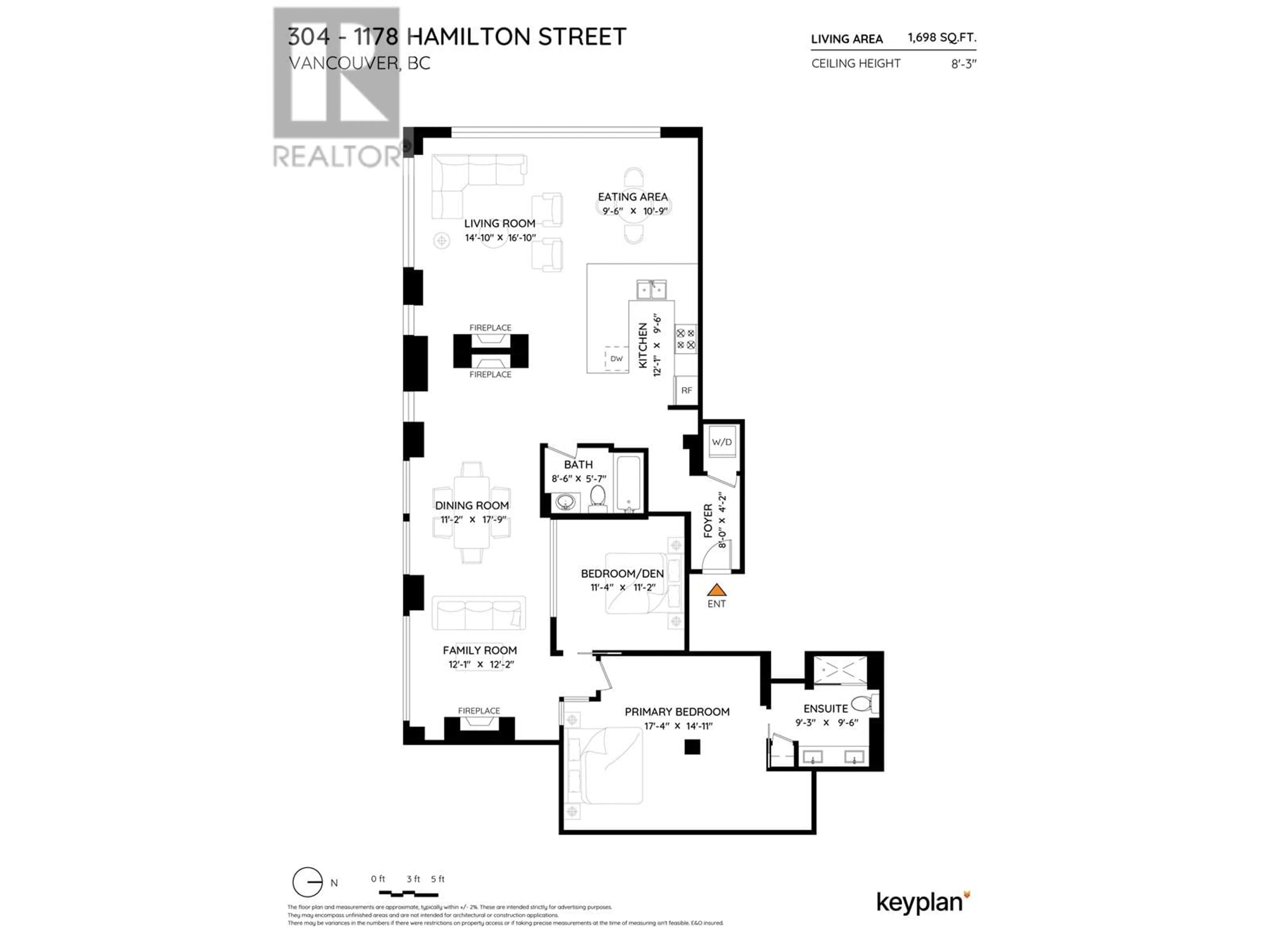 Floor plan for 304 - 1178 HAMILTON STREET, Vancouver British Columbia V6B2S2