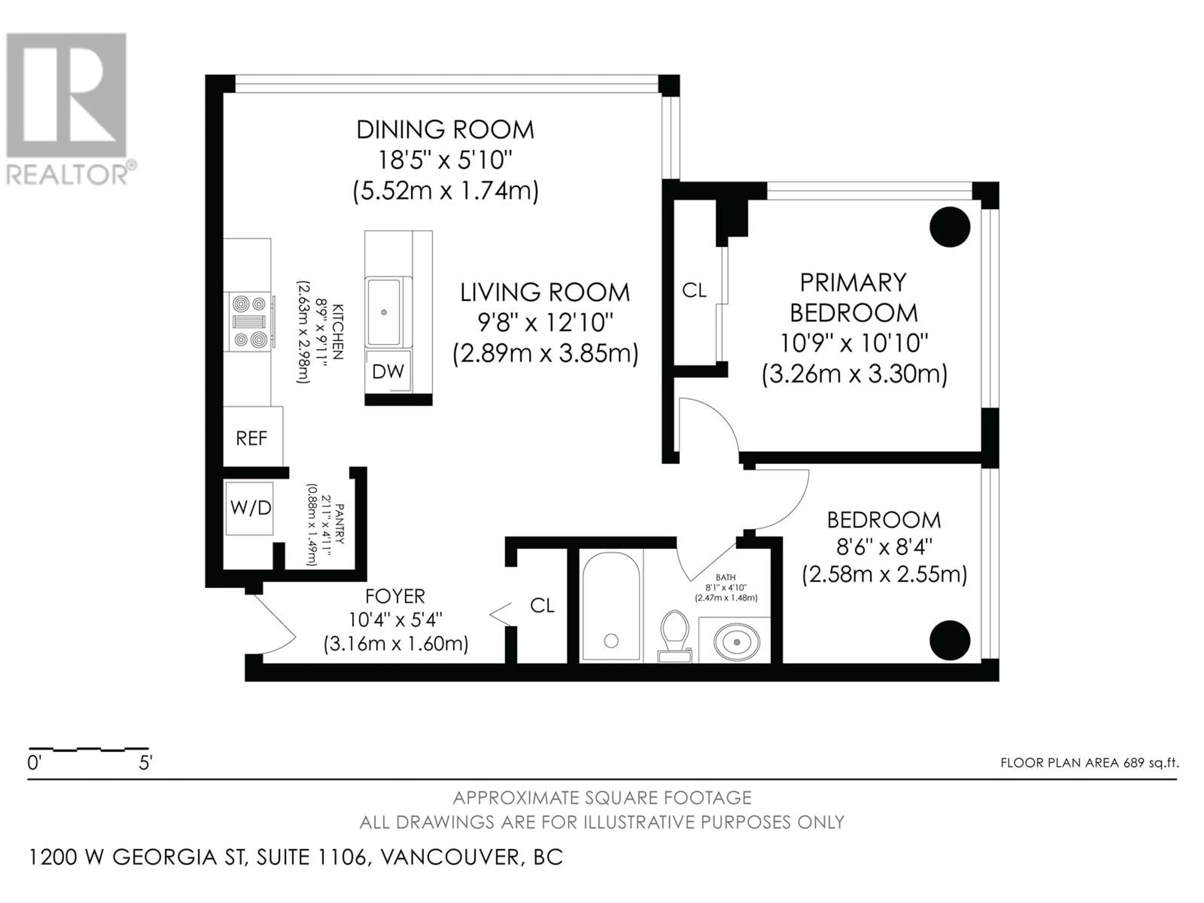 Floor plan for 1106 - 1200 GEORGIA STREET, Vancouver British Columbia V6E4R2