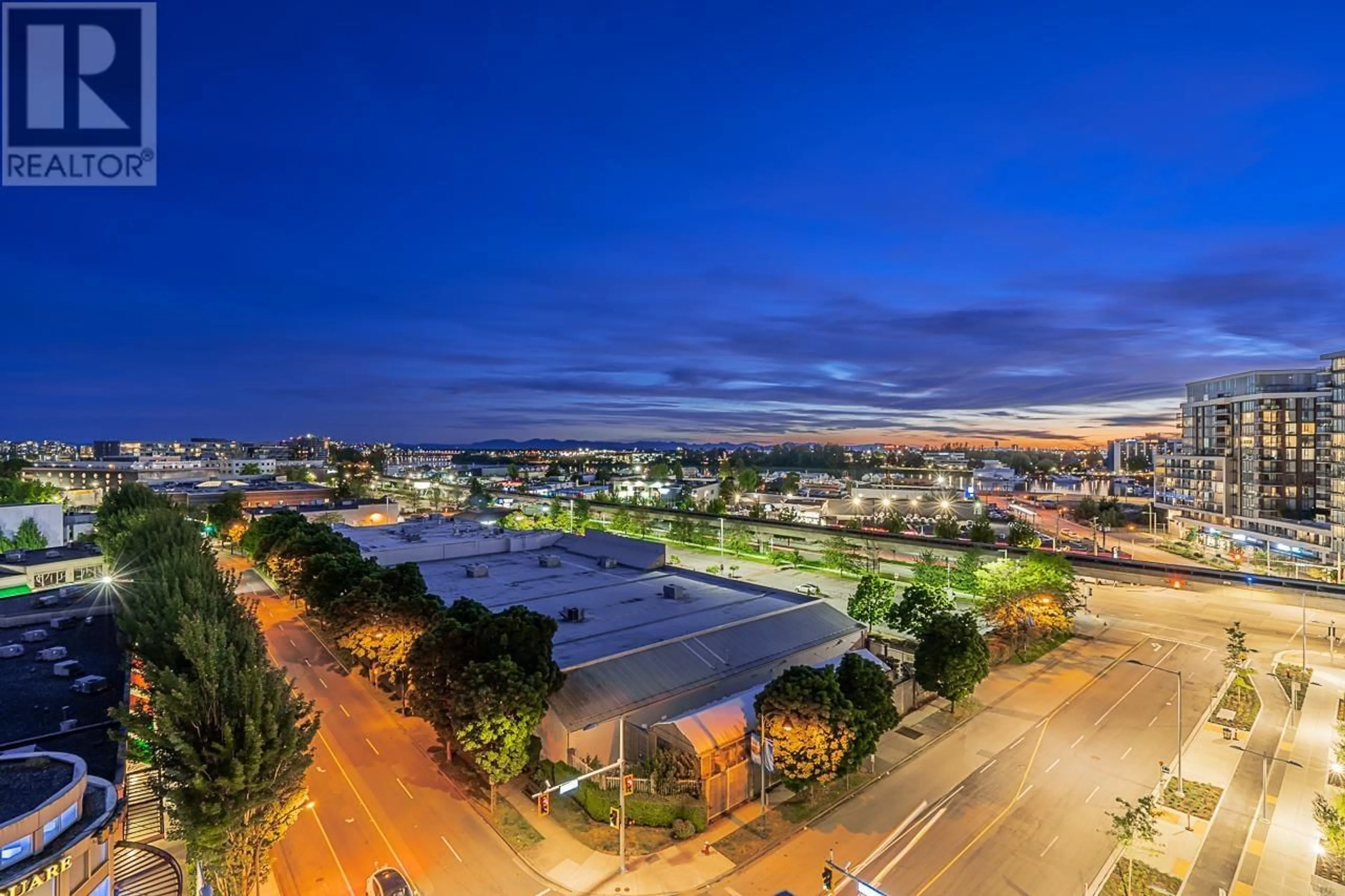 A pic from outside/outdoor area/front of a property/back of a property/a pic from drone, city buildings view from balcony for 908 - 8555 CAPSTAN WAY, Richmond British Columbia V6X0W1