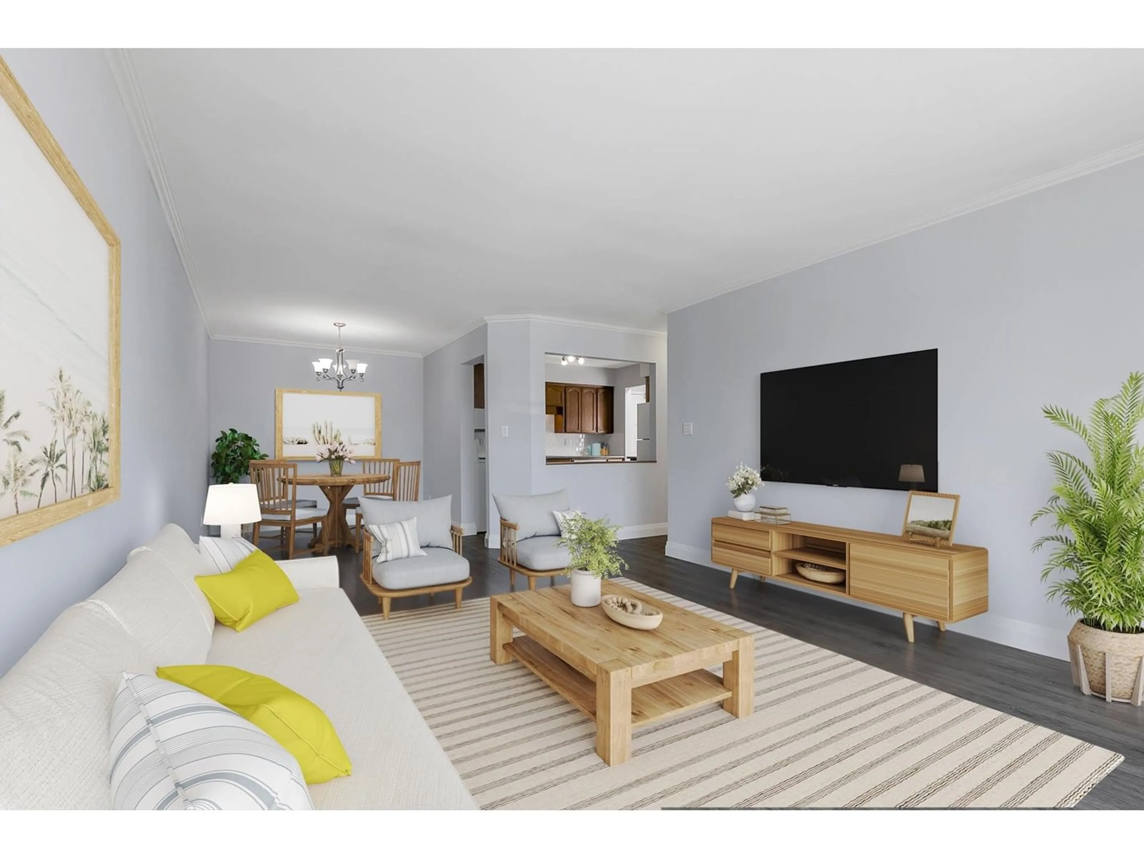 Living room with furniture, wood/laminate floor for 312 - 8725 ELM DRIVE, Chilliwack British Columbia V2P4Y3