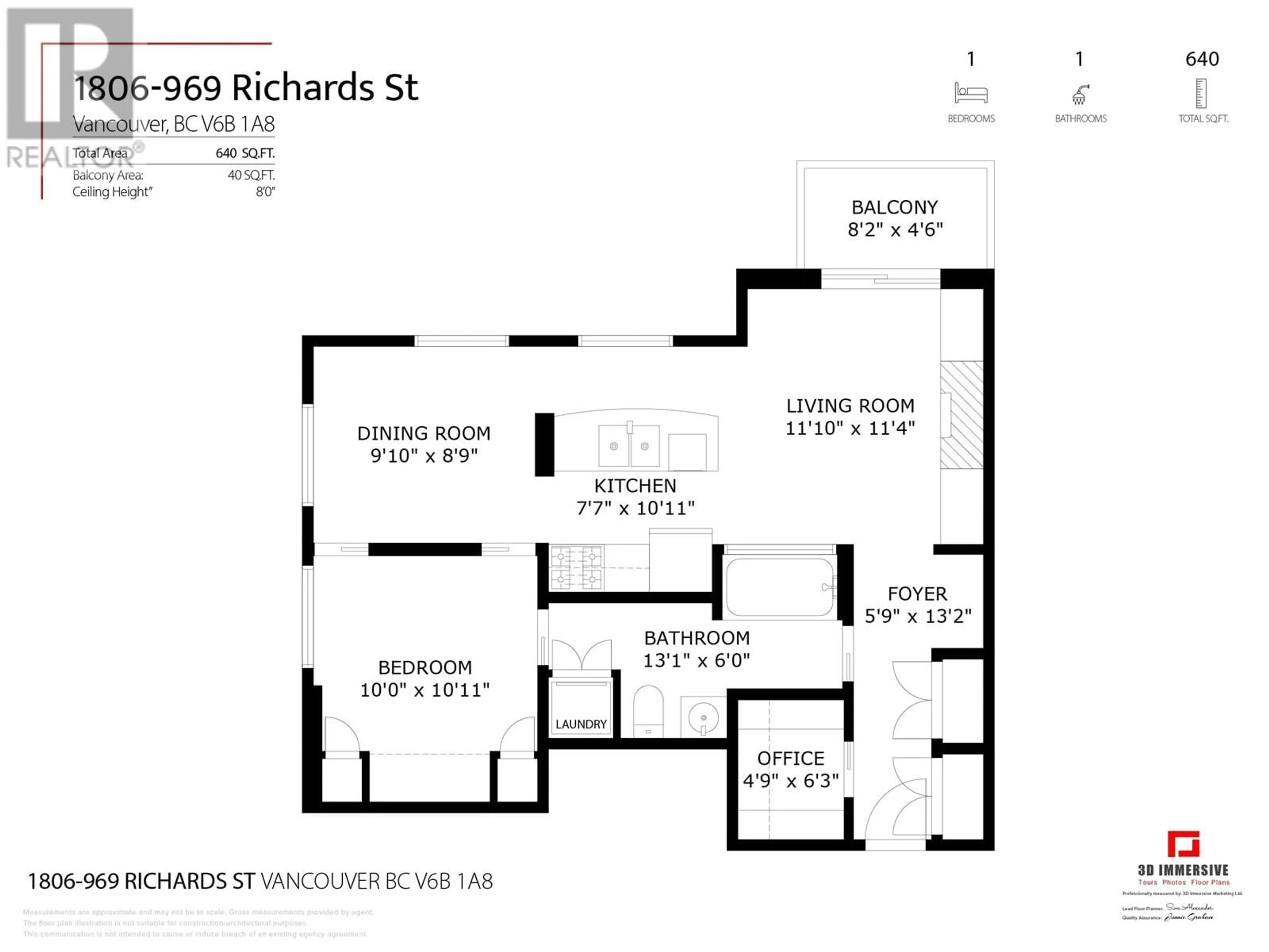Floor plan for 1806 - 969 RICHARDS STREET, Vancouver British Columbia V6B1A8