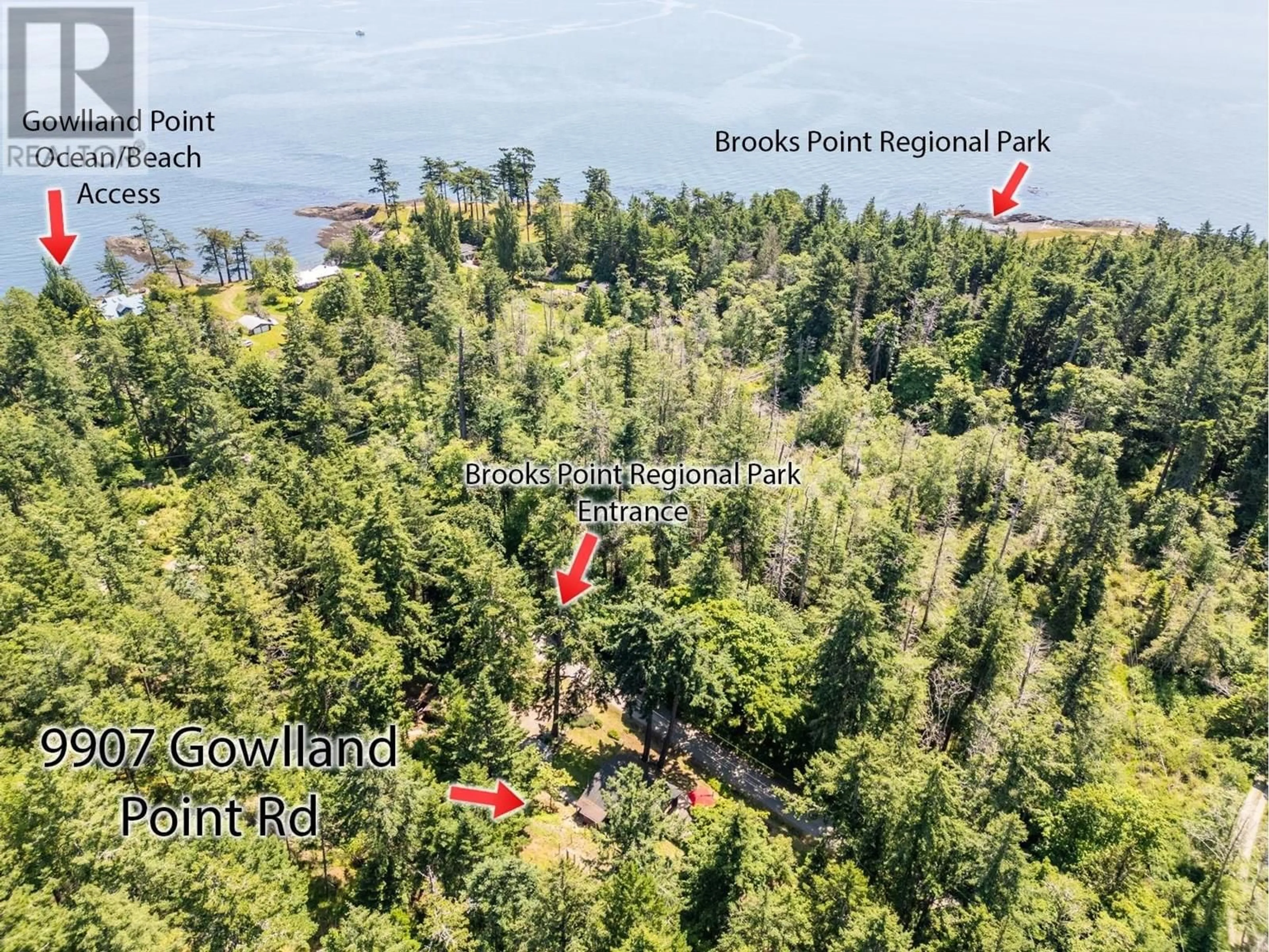 A pic from outside/outdoor area/front of a property/back of a property/a pic from drone, water/lake/river/ocean view for 9907 GOWLLAND POINT ROAD, Pender Island British Columbia V0N2M3