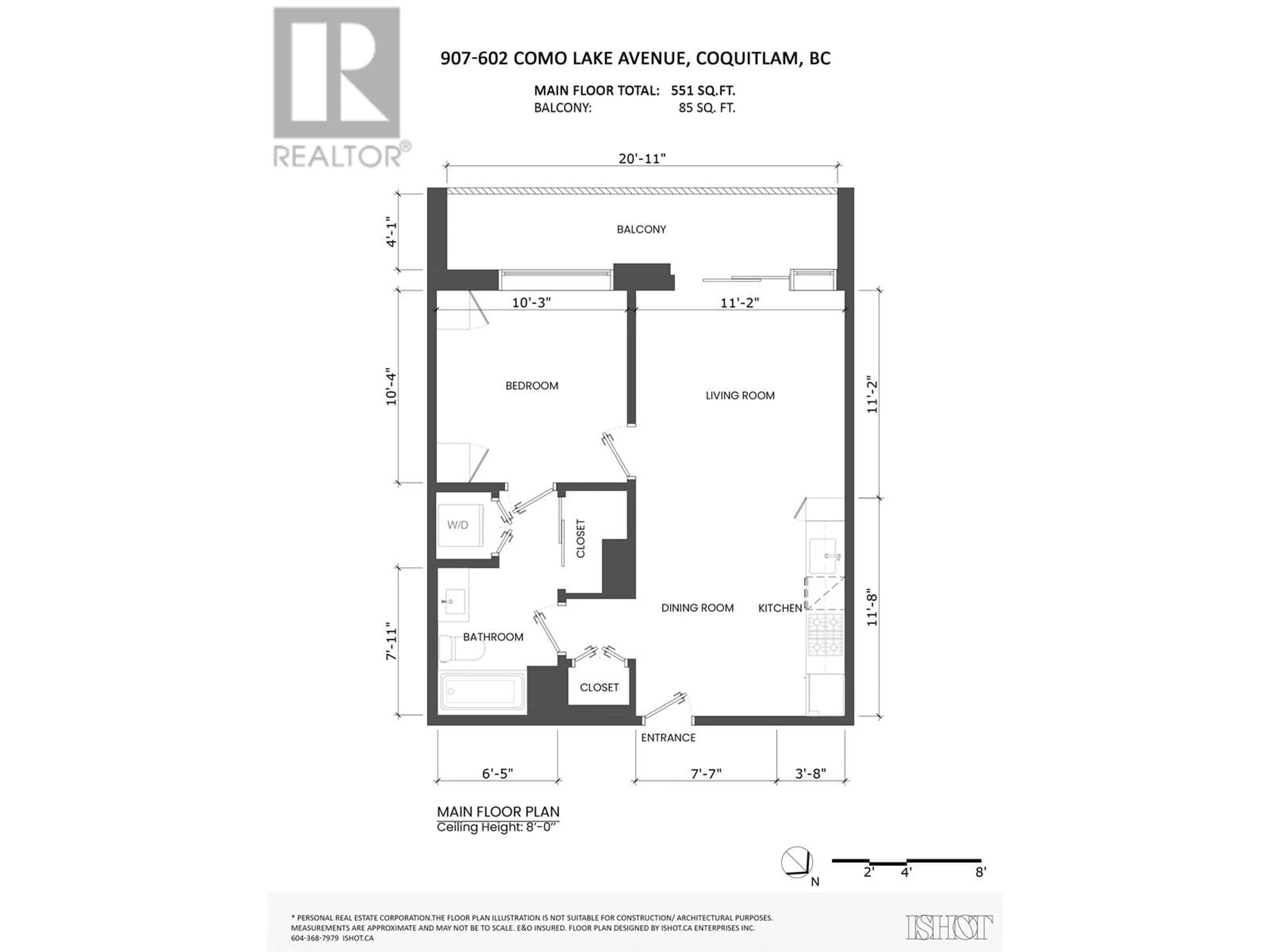 Floor plan for 907 - 602 COMO LAKE AVENUE, Coquitlam British Columbia V3J0G2