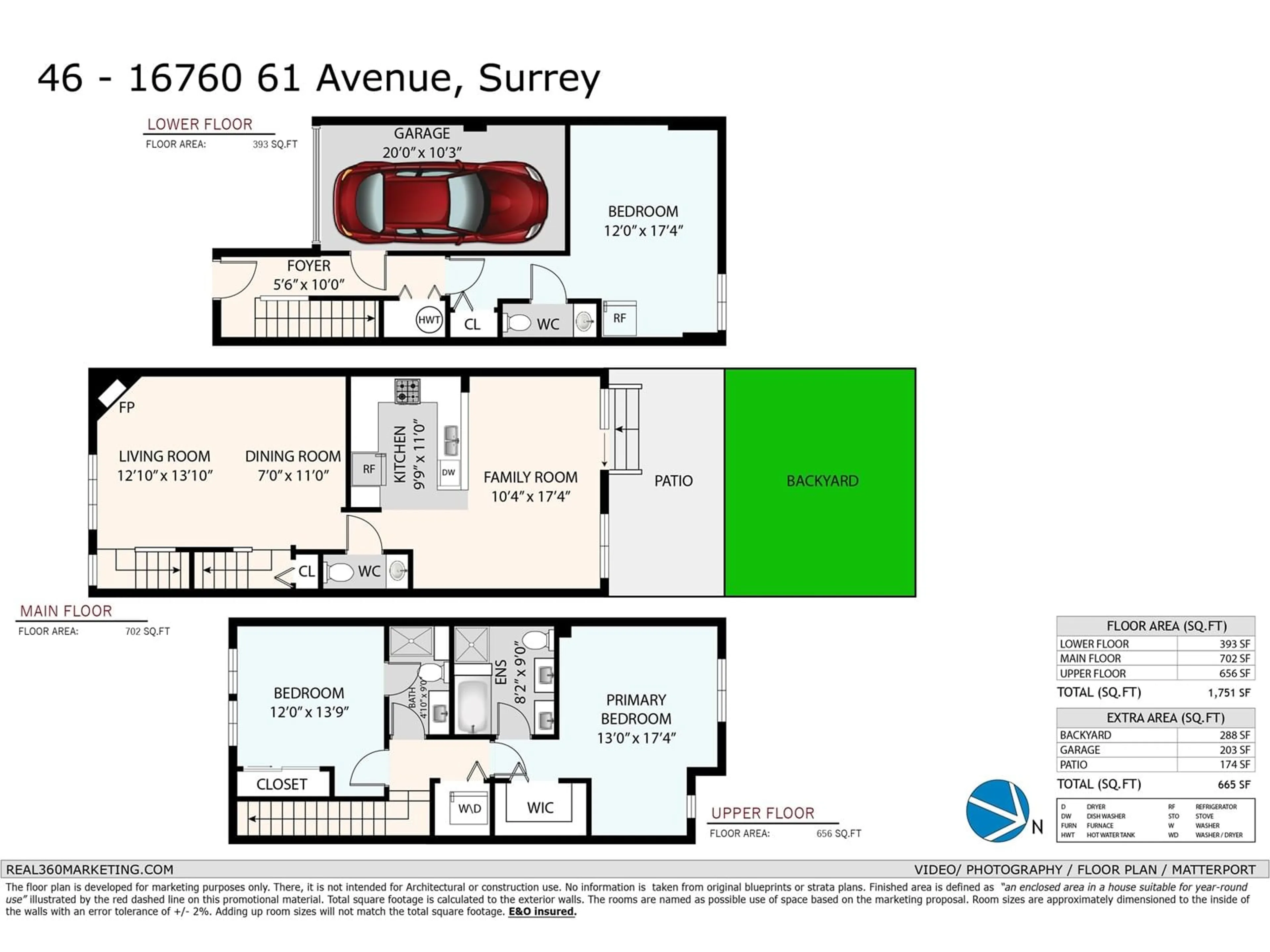 Floor plan for 46 - 16760 61, Surrey British Columbia V3S3V4