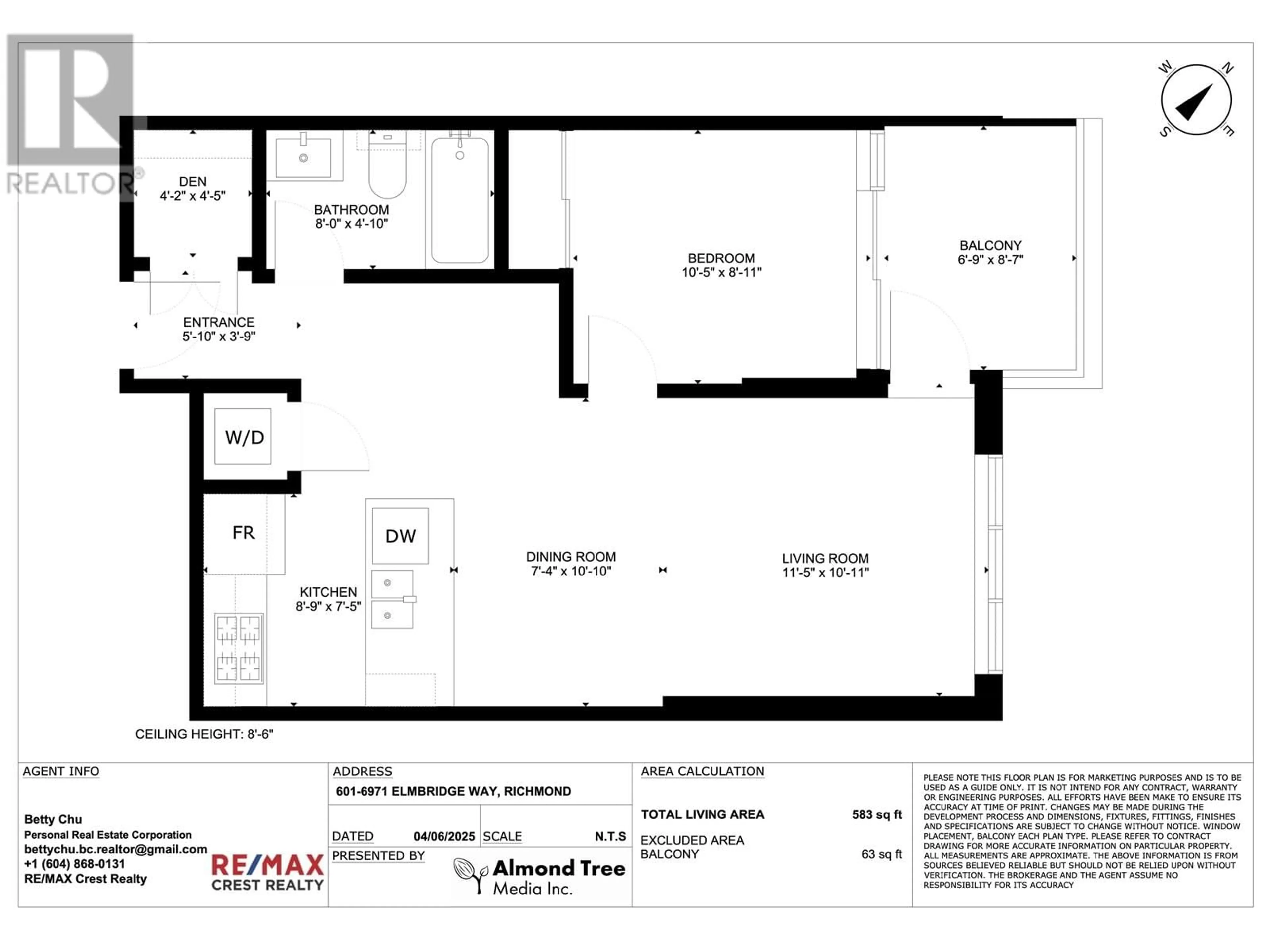 Floor plan for 601 - 6971 ELMBRIDGE WAY, Richmond British Columbia V7C0A5
