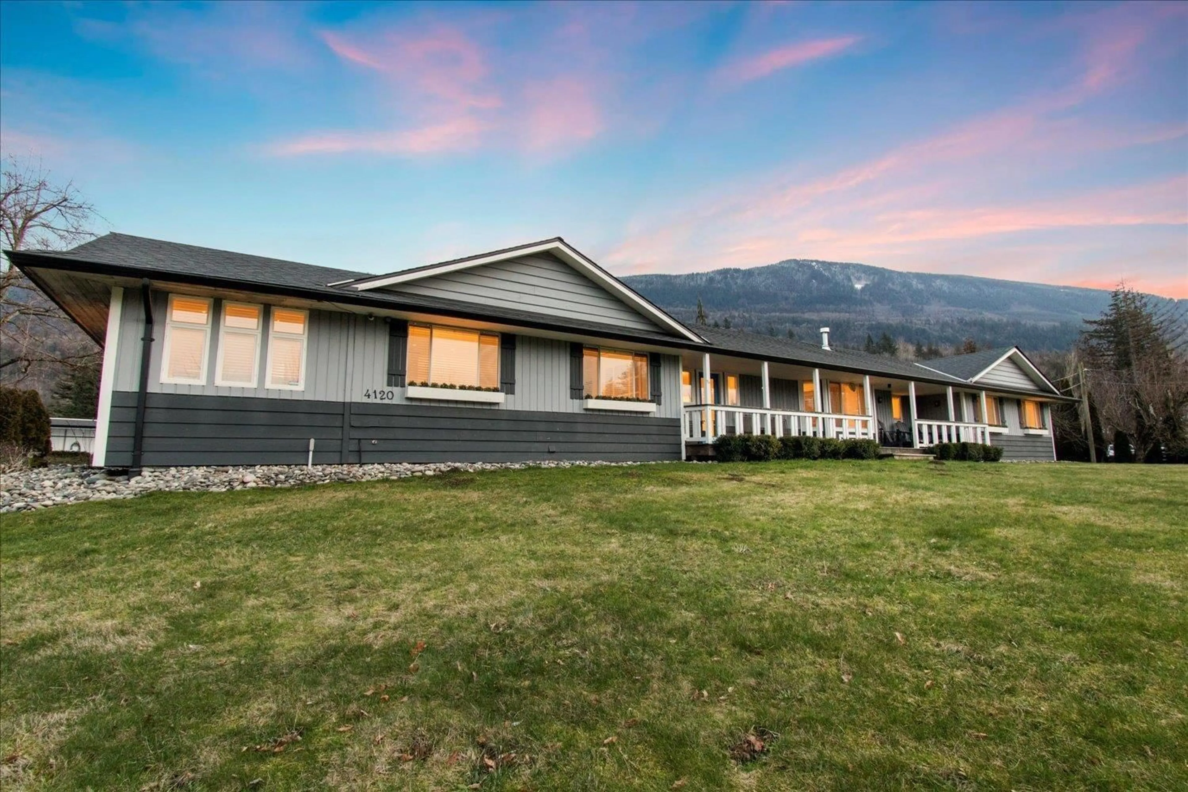 A pic from outside/outdoor area/front of a property/back of a property/a pic from drone, mountain view for 4120 ECKERT STREET, Yarrow British Columbia V2R5J6