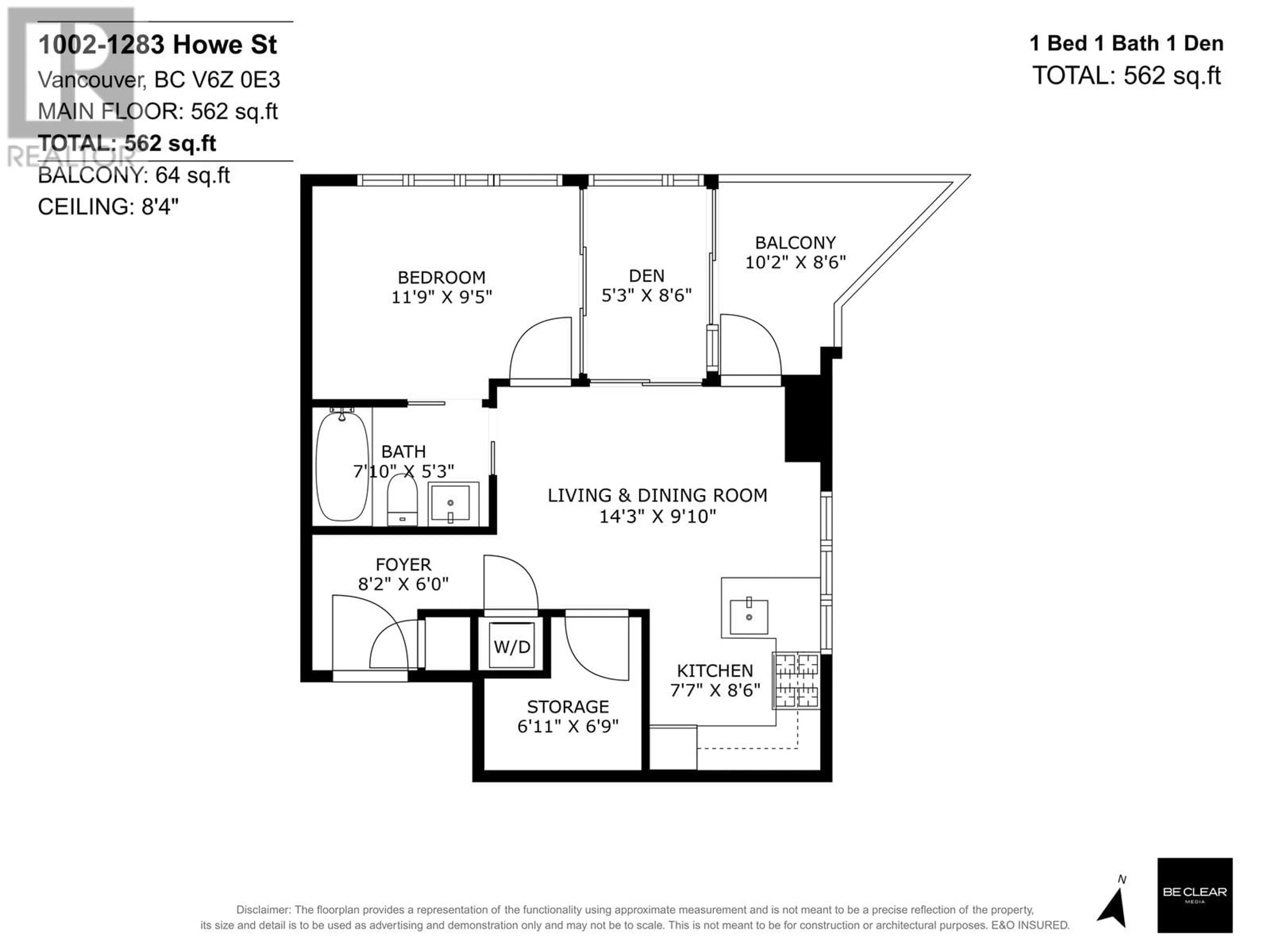 Floor plan for 1002 - 1283 HOWE STREET, Vancouver British Columbia V6Z0E3