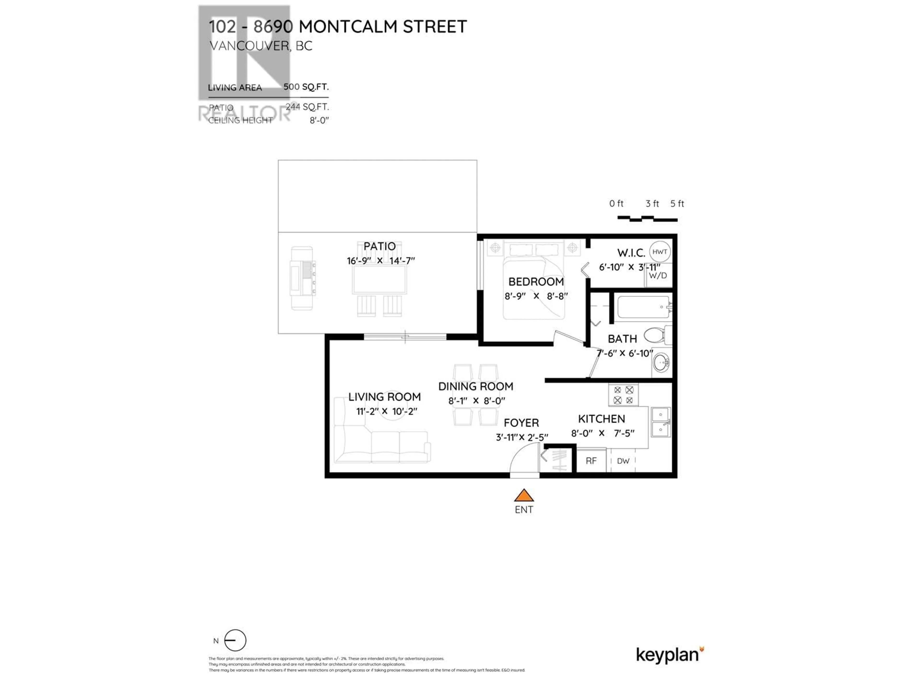 Floor plan for 102 - 8690 MONTCALM STREET, Vancouver British Columbia V6P4P8