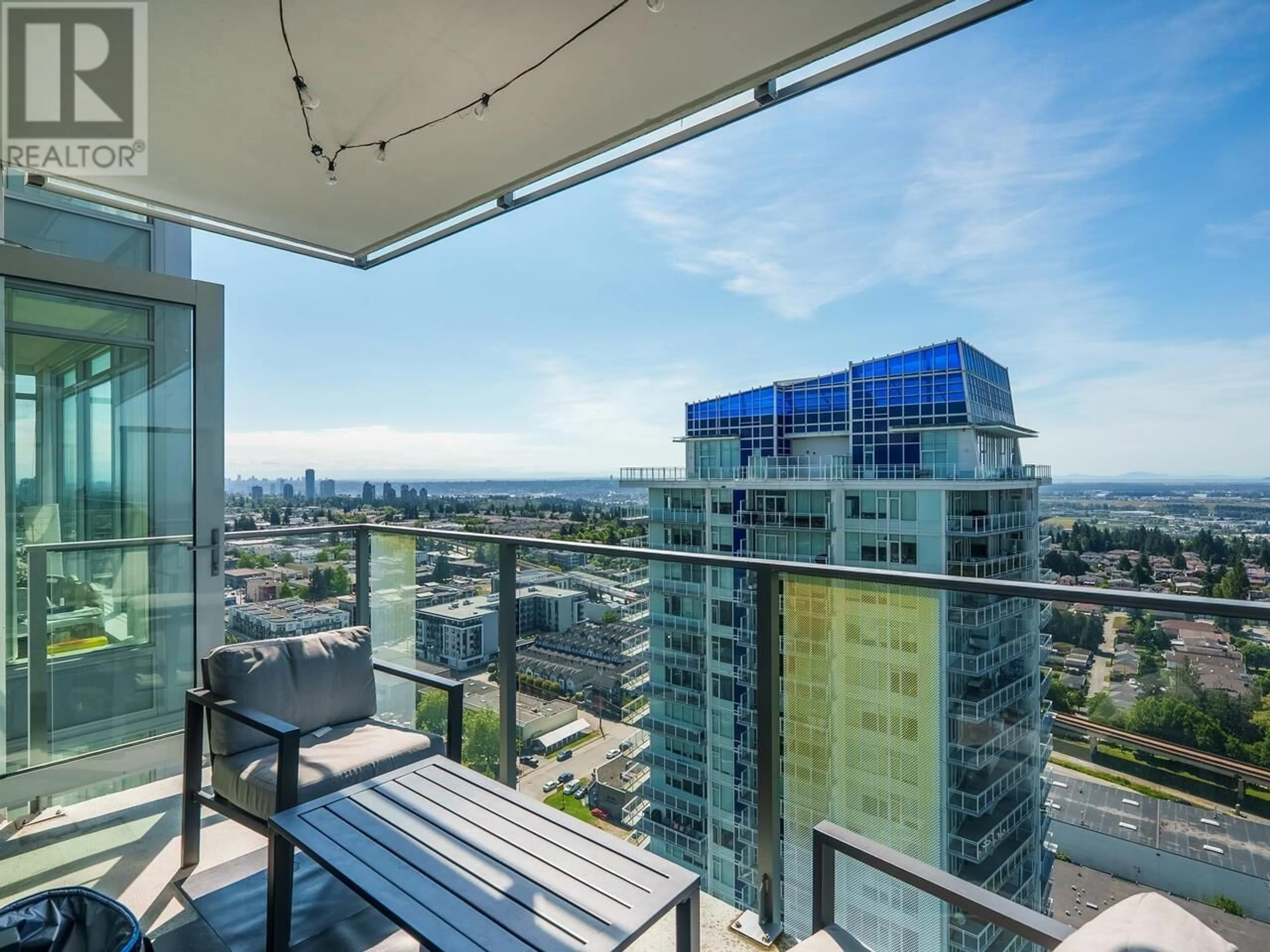 Balcony in the apartment, city buildings view from balcony for 2708 - 6700 DUNBLANE AVENUE, Burnaby British Columbia V5H0J3