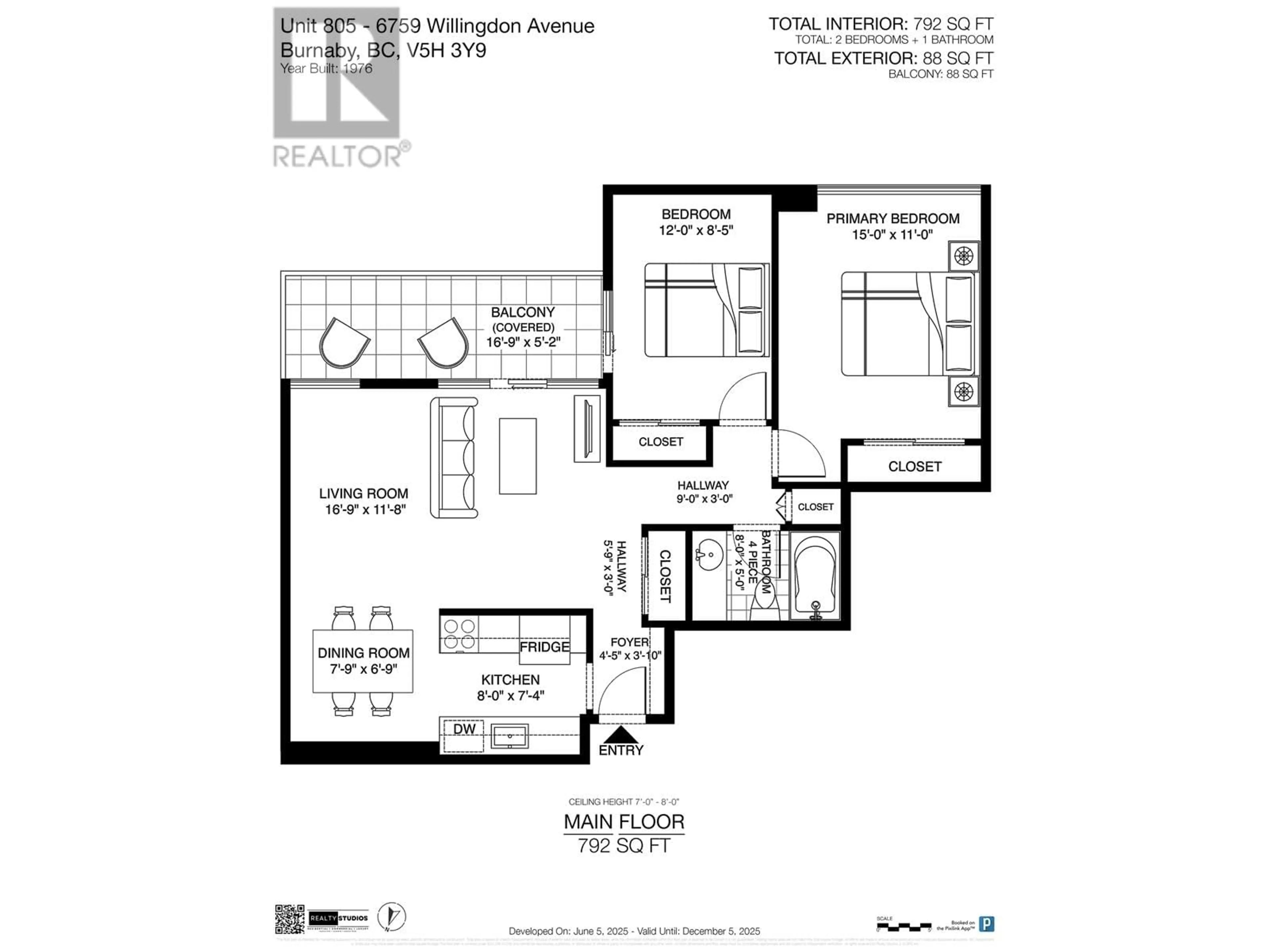 Floor plan for 805 - 6759 WILLINGDON AVENUE, Burnaby British Columbia V5H3Y9