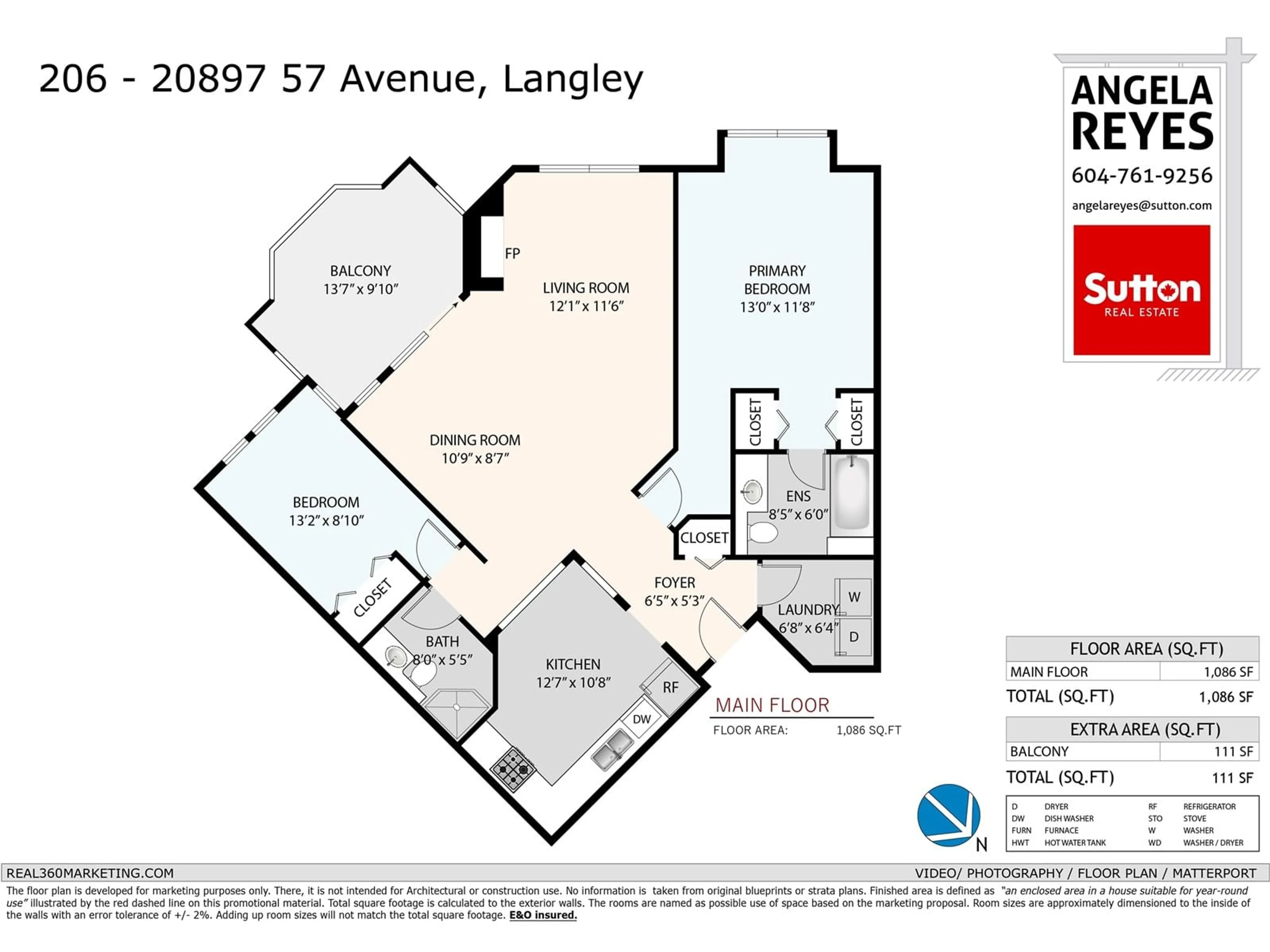 Floor plan for 206 - 20897 57, Langley British Columbia V3A8L5