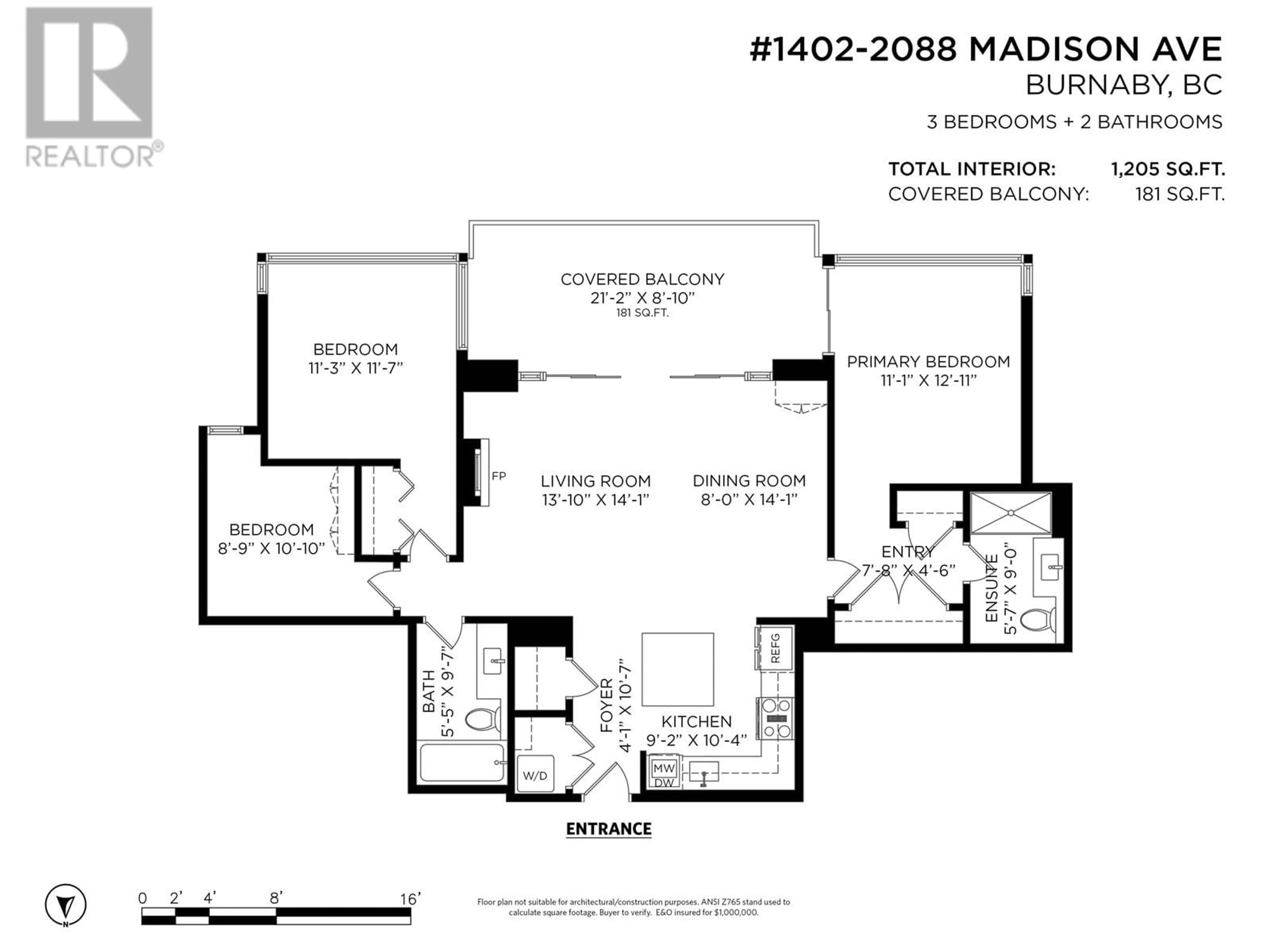 Floor plan for 1402 - 2088 MADISON AVENUE, Burnaby British Columbia V5C6T5