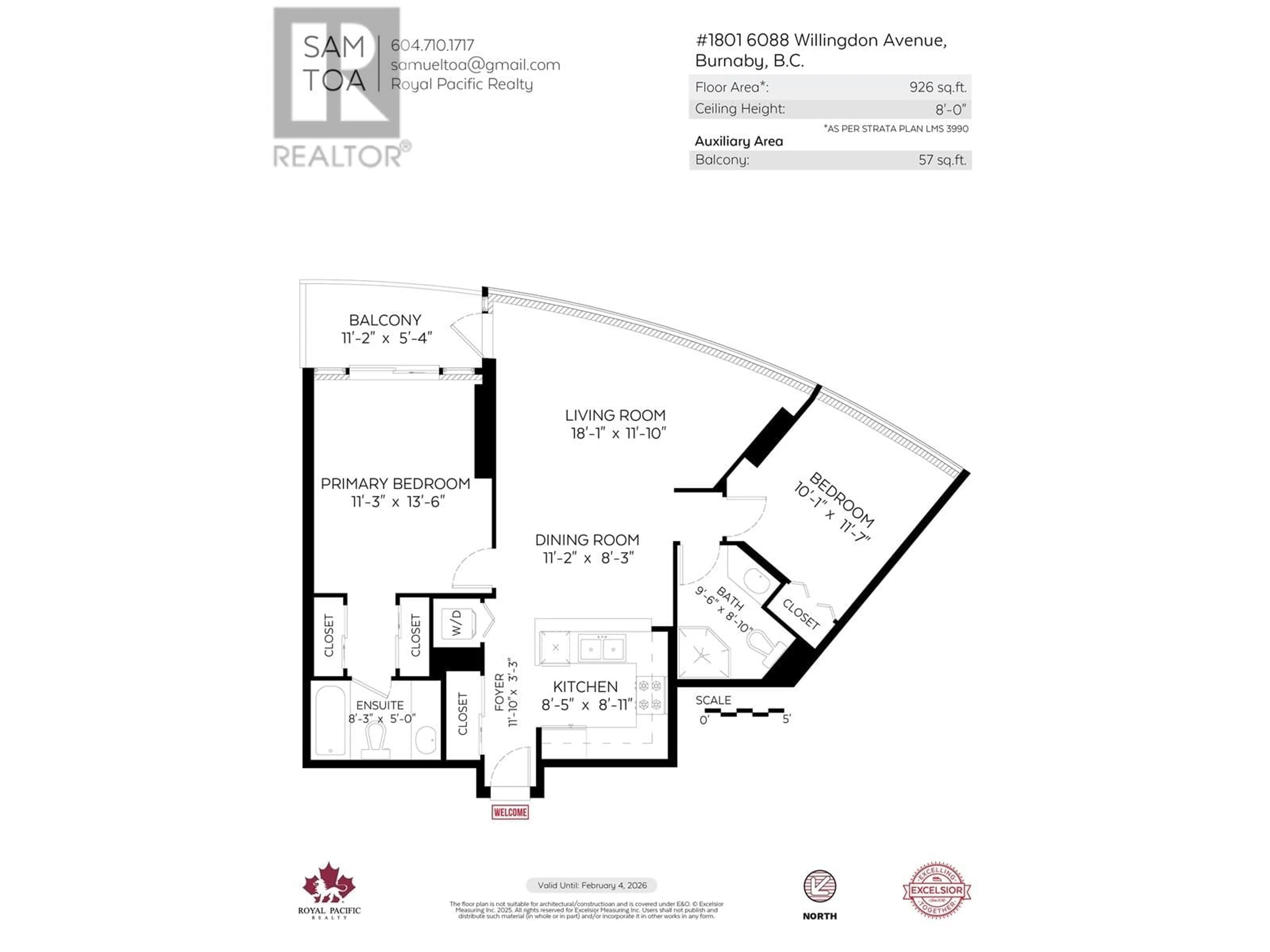 Floor plan for 1801 - 6088 WILLINGDON AVENUE, Burnaby British Columbia V5H4V2