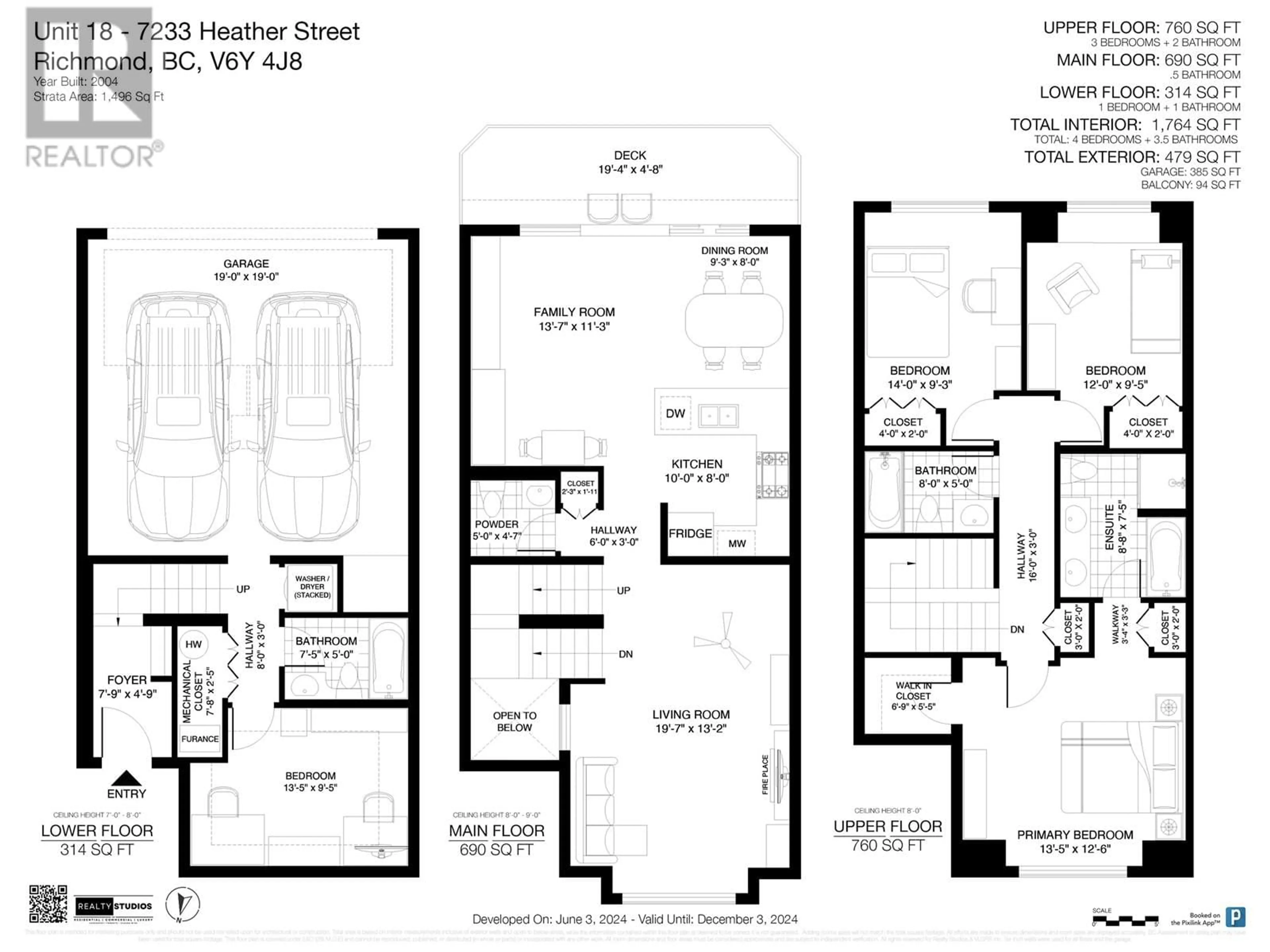 Floor plan for 18 - 7233 HEATHER STREET, Richmond British Columbia V6Y4J8
