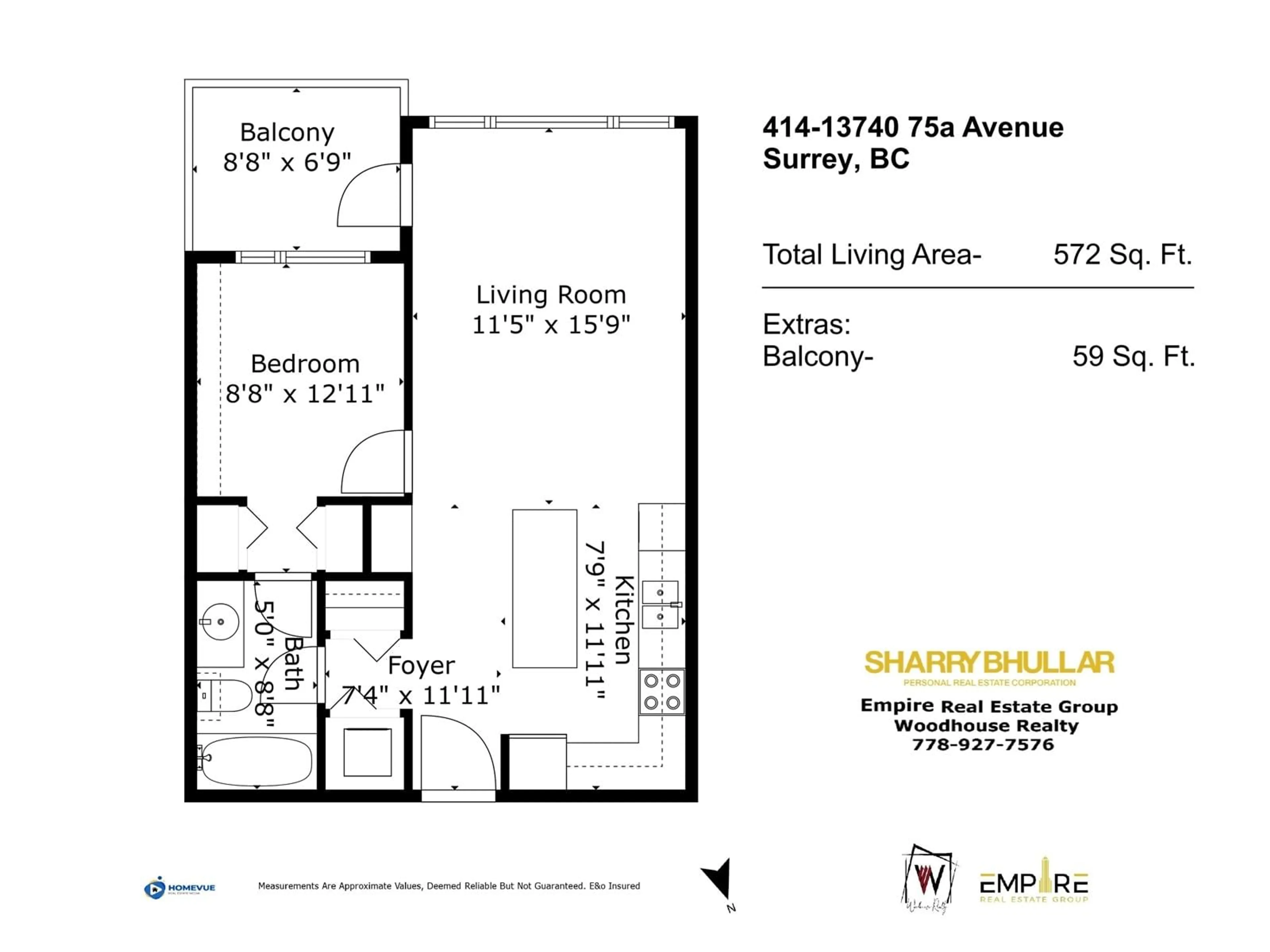 Floor plan for 414 - 13740 75A, Surrey British Columbia V3W0E8