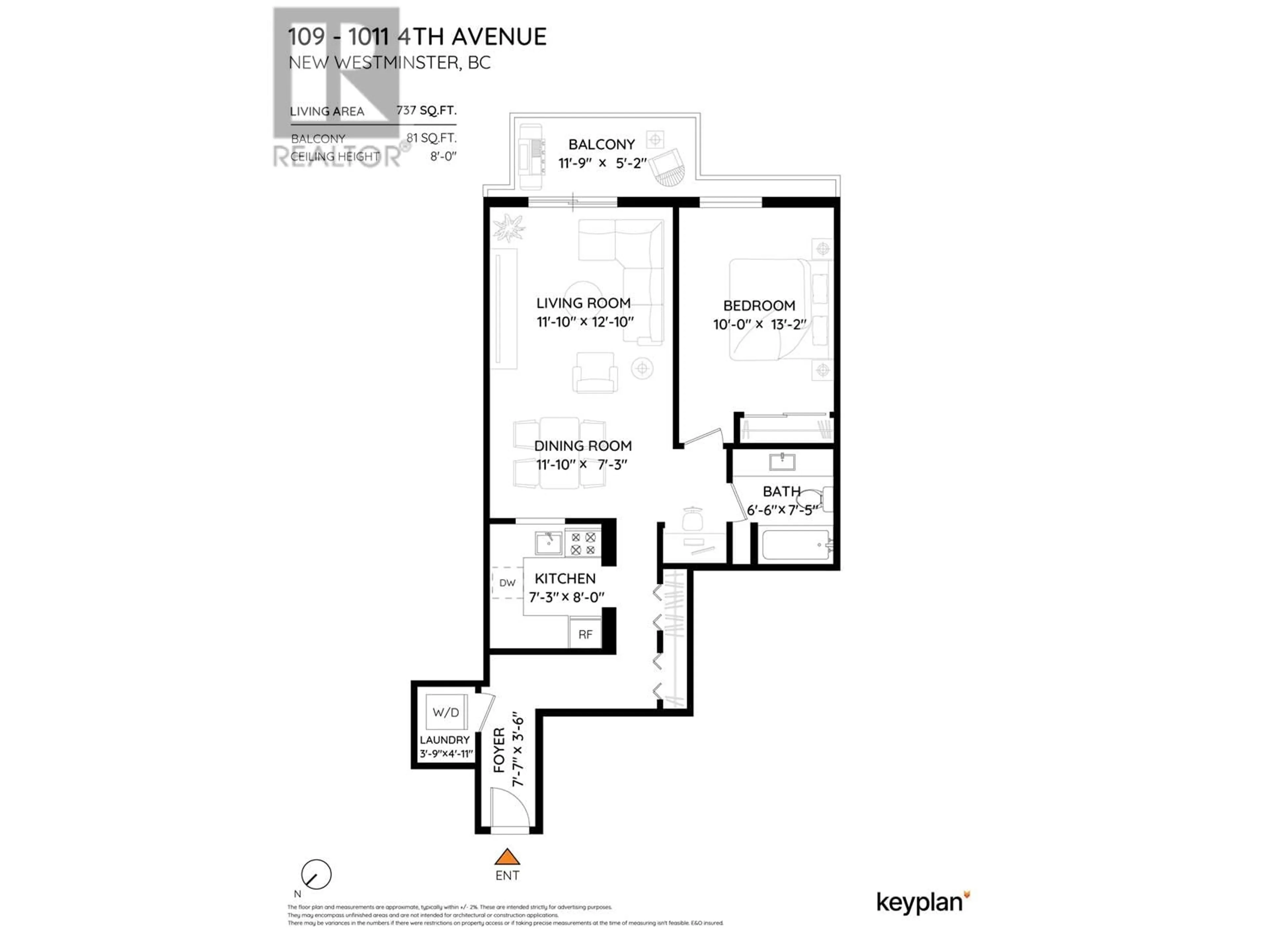 Floor plan for 109 - 1011 FOURTH AVENUE, New Westminster British Columbia V3M1T3